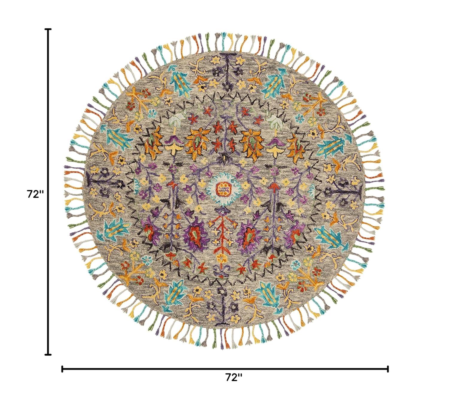 Handmade Gray Wool Tufted Reversible Round Rug, 6' Diameter