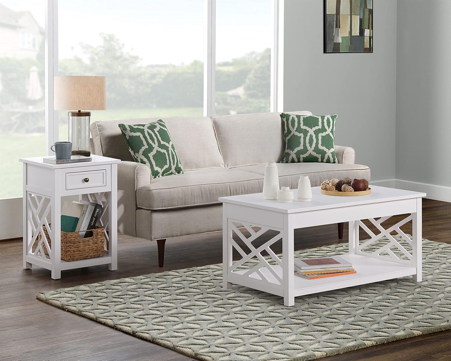 36" Middlebury Coffee Table and End Table White - Alaterre Furniture: Living Room Furniture Set with Storage Shelf