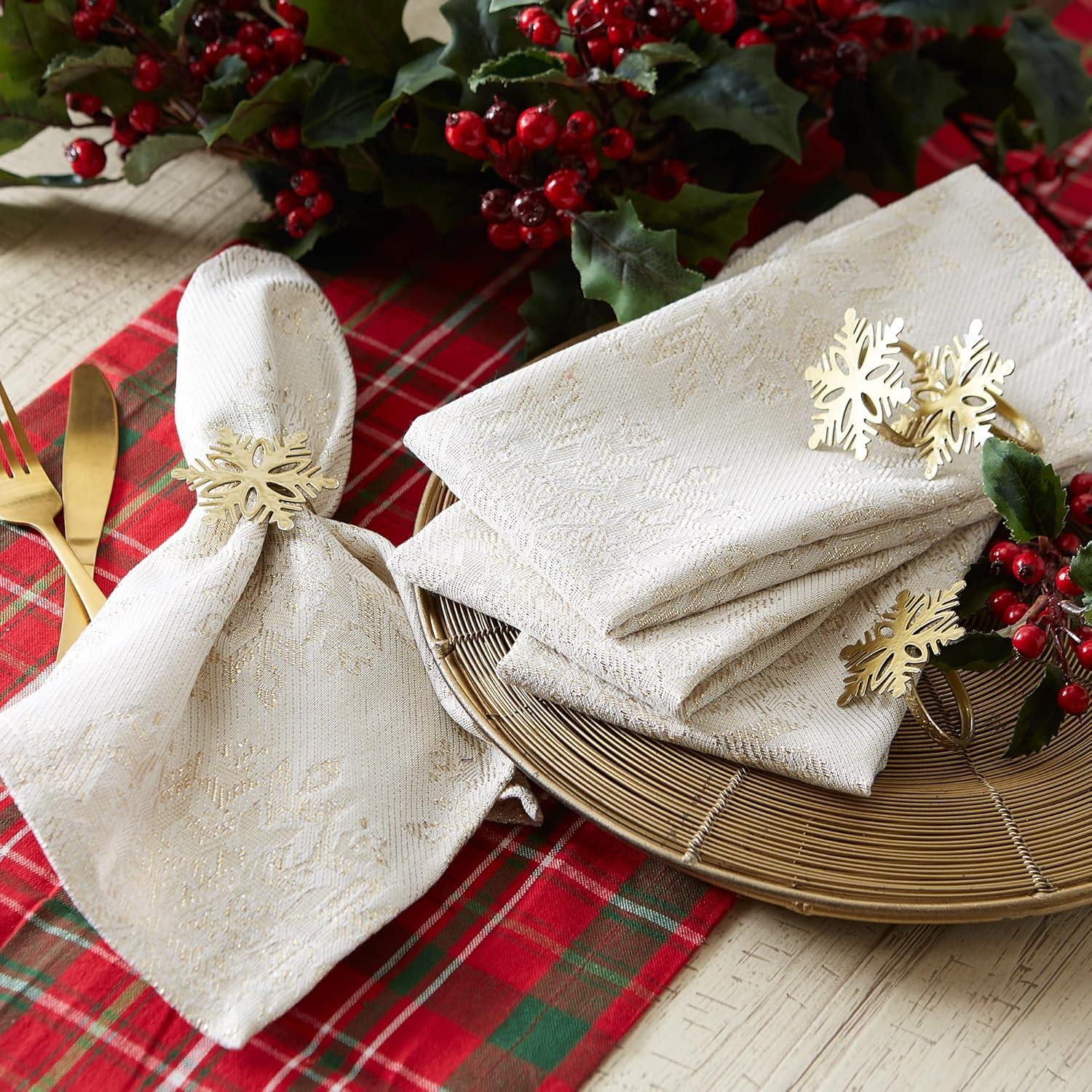 Snowflake Jacquard Beige Cotton Napkin Set, 20x20, 6 Piece