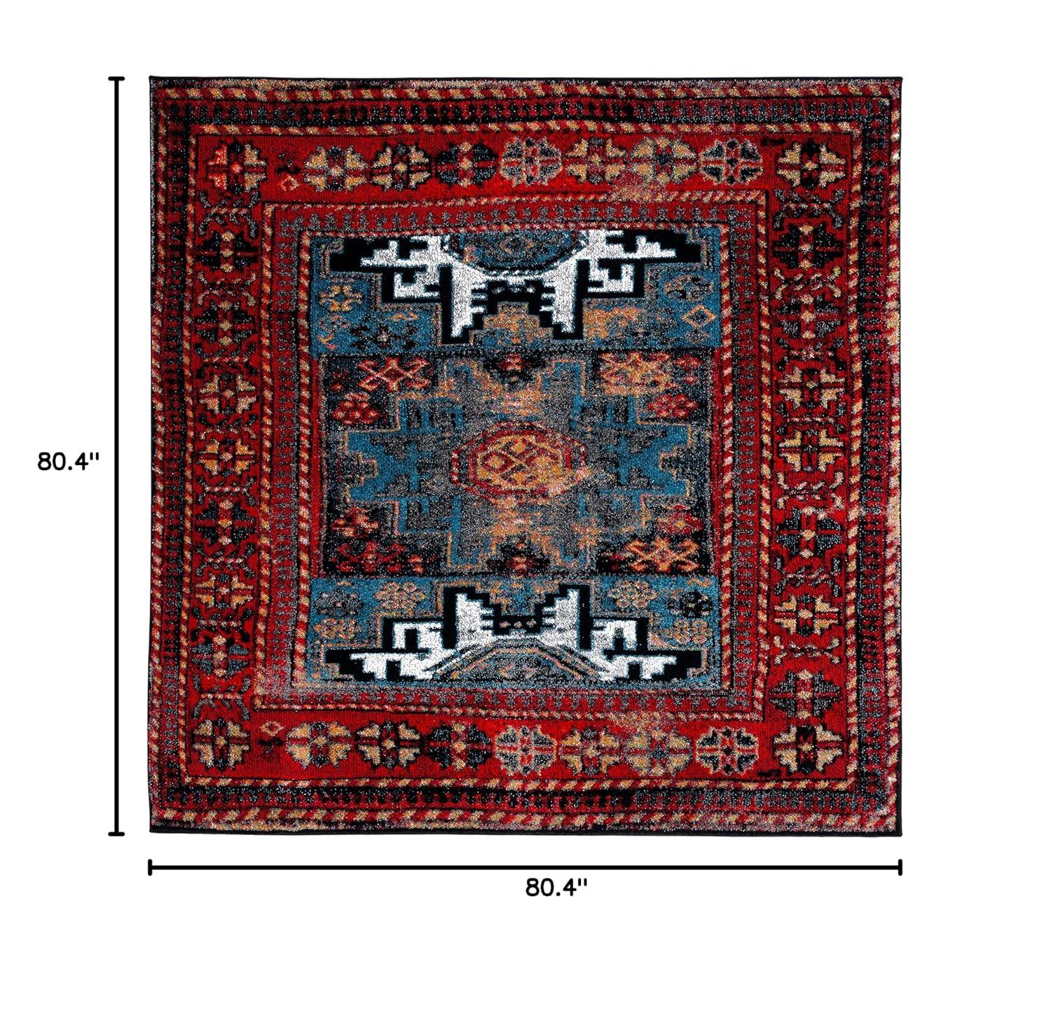 Vintage Hamadan VTH213 Power Loomed Indoor Area Rug - Red/Light Blue - 6'7"x6'7" - Safavieh
