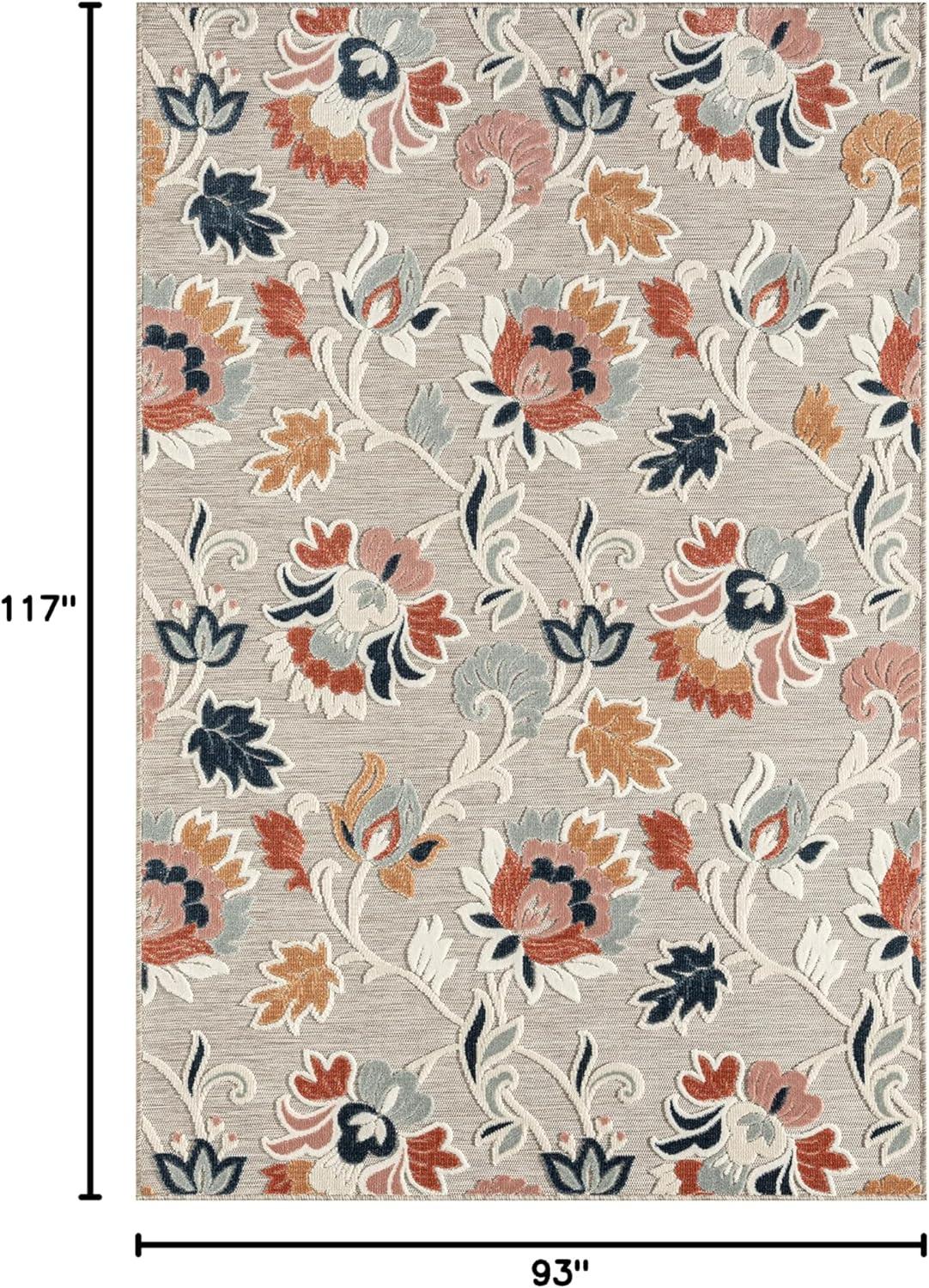 LR Home Elise 7'9" x 9'9" Coral/Gray Floral Hi-Low Indoor/Outdoor Area Rug