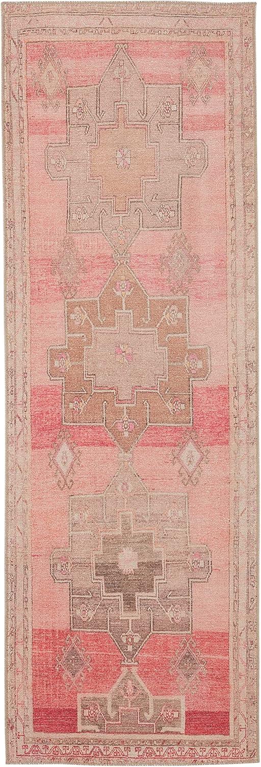 Gray and Pink Synthetic Medallion Rectangular Rug, 5' x 7'