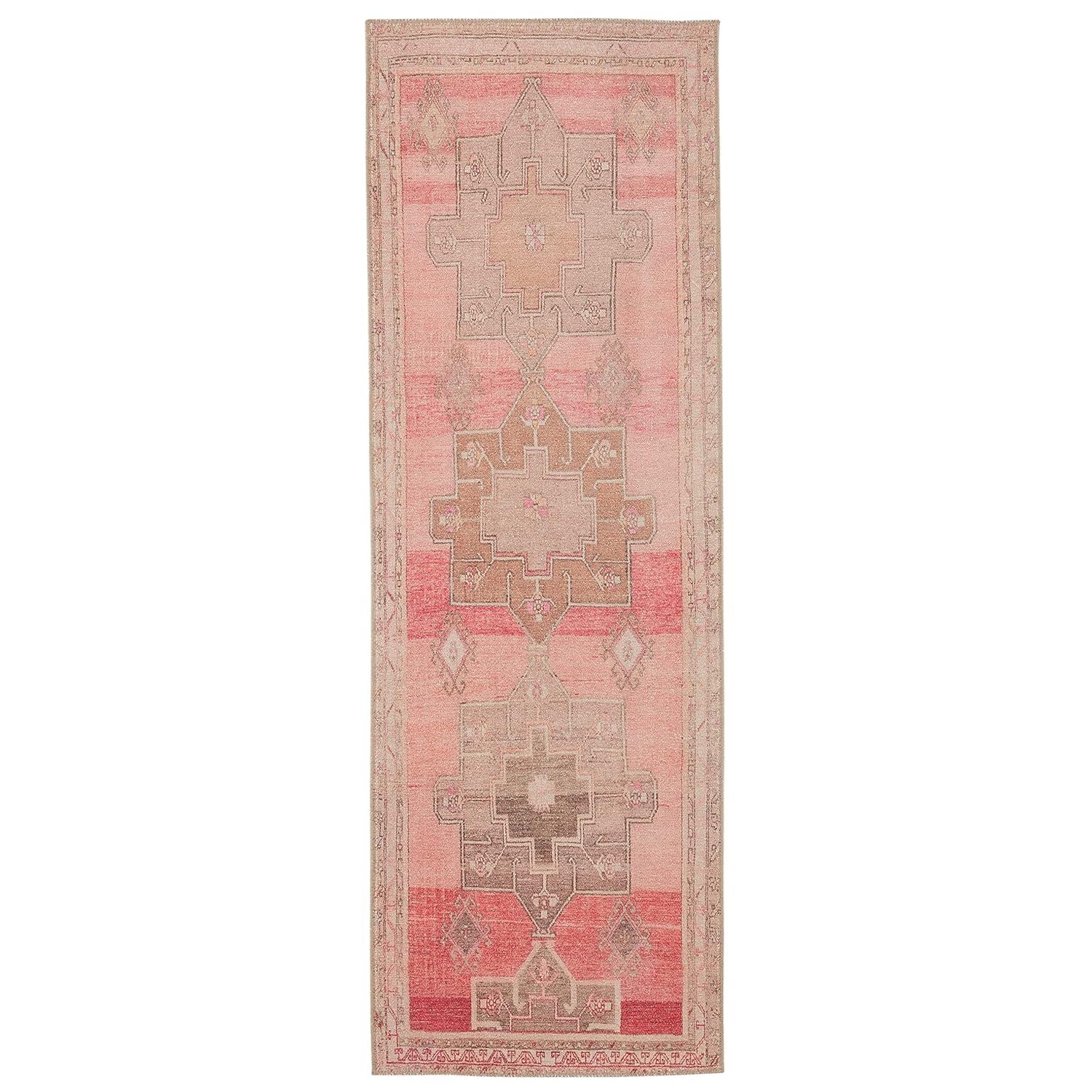 Gray and Pink Synthetic Medallion Rectangular Rug, 5' x 7'