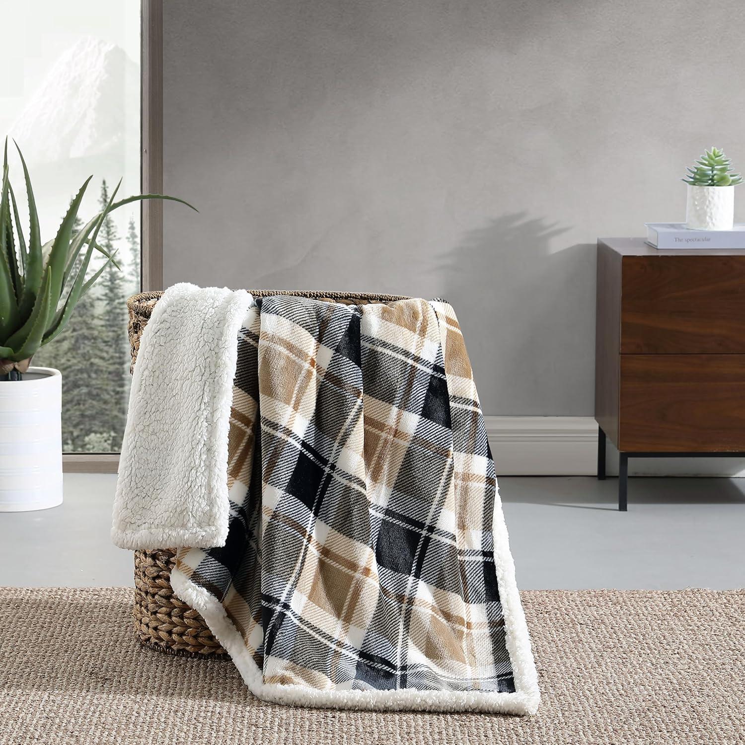 Eddie Bauer Printed Plush Fleece/Sherpa Throw Blankets