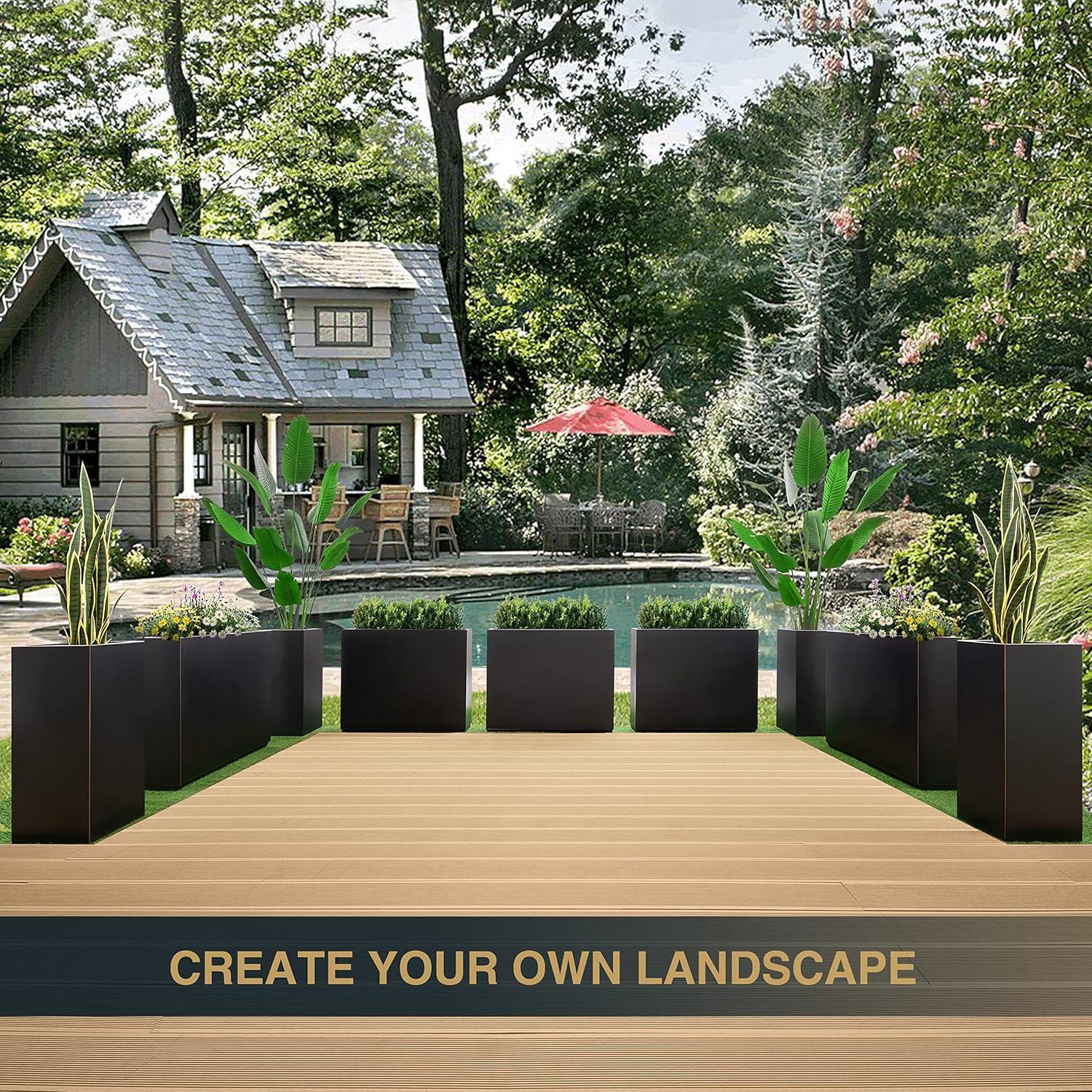 Metallic Heavy Planter for Outdoor Plants, 38Lx10Wx30H Inches Tall and Long Metal Divider Planter Box - 38"x30"x10" Espresso