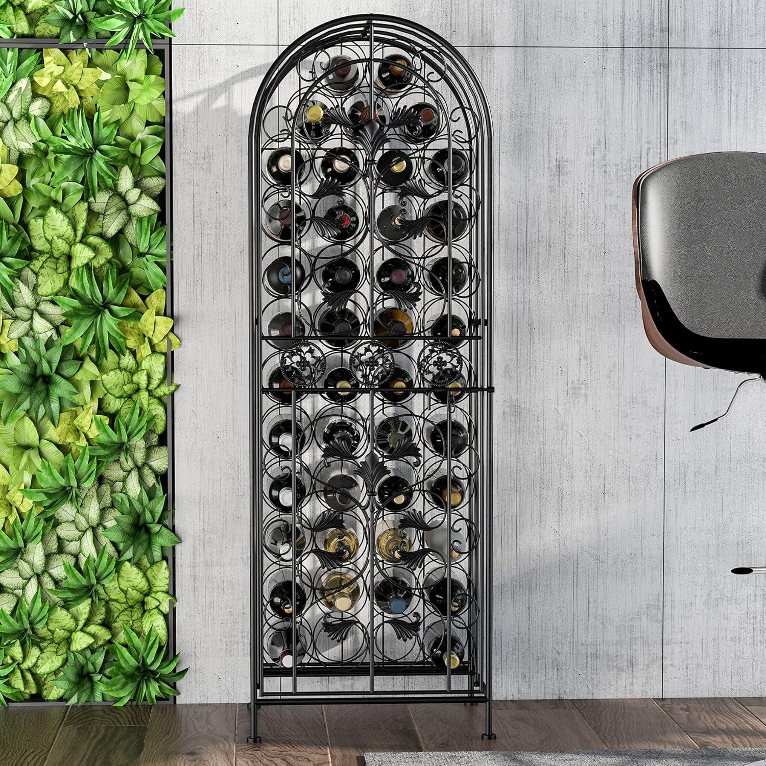 HOMCOM 45-Bottle Modern Wine Organizer Decorative Portable Wrought Iron Wine Rack Jail