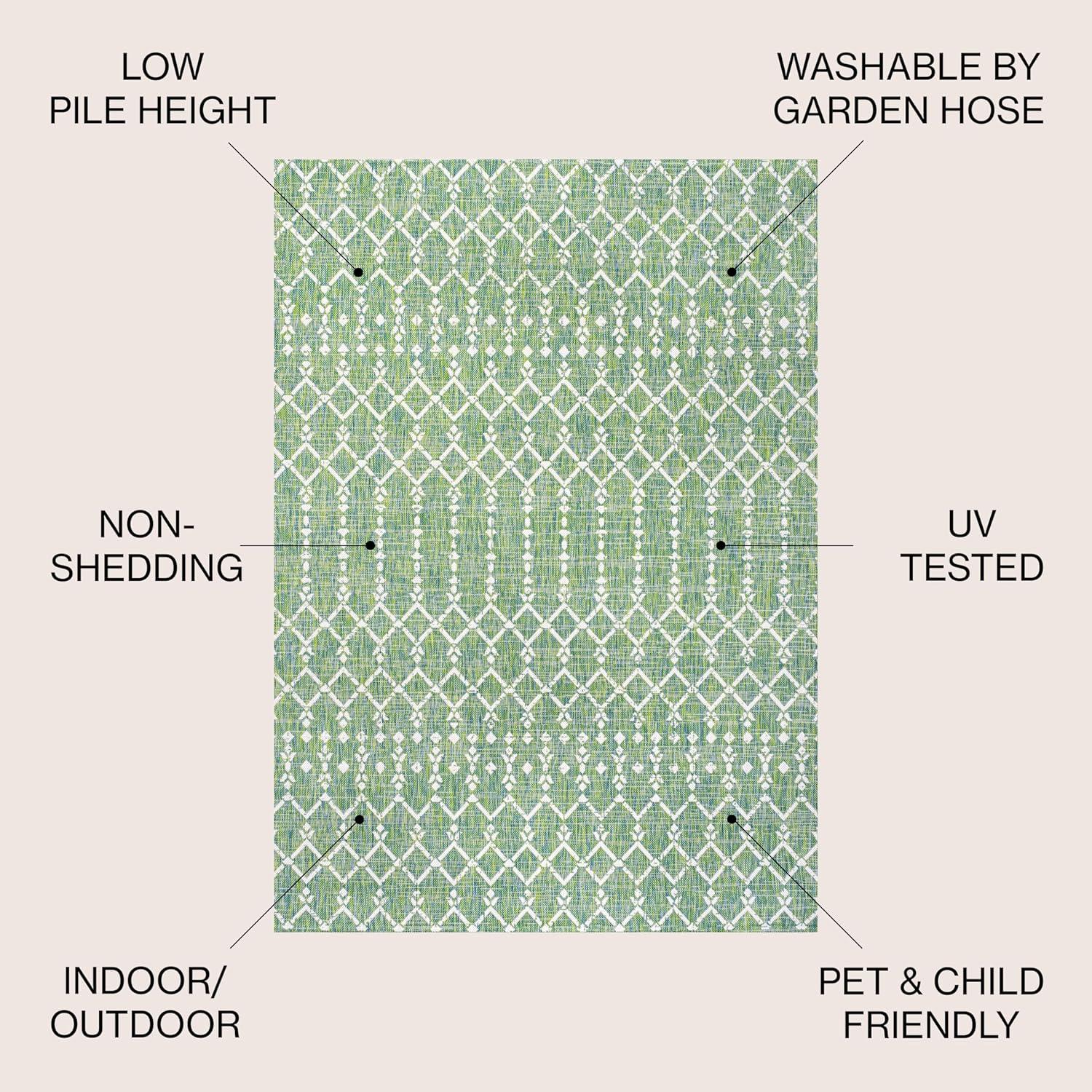 9' x 12' Ourika Moroccan Geometric Textured Weave Indoor/Outdoor Area Rug, Green/Cream - JONATHAN Y