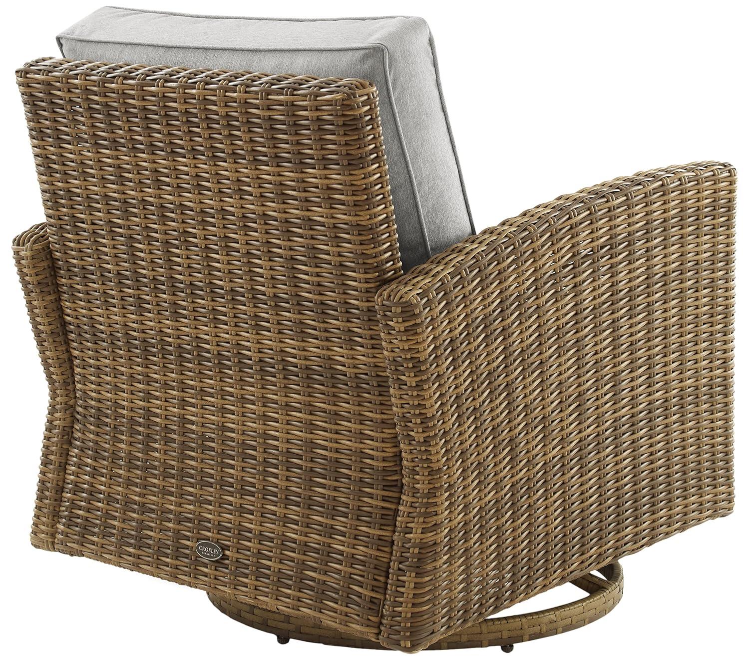 Bradenton Outdoor Steel Swivel Rocking Chair Gray/Weathered Brown - Crosley: Resin Wicker, Moisture-Resistant Cushions