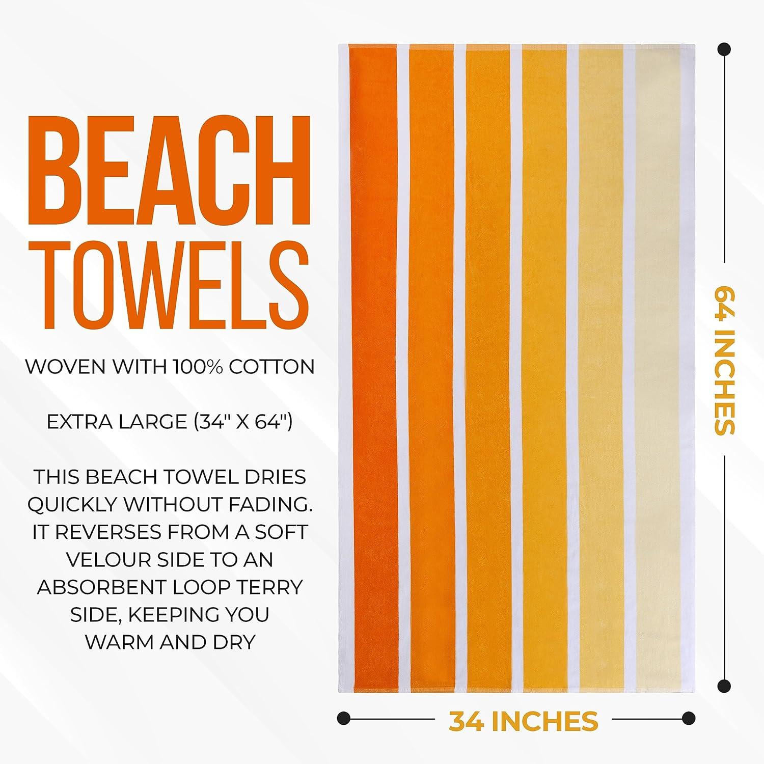 Yellow Striped Cotton Velour Quick Dry Kids Beach Towel