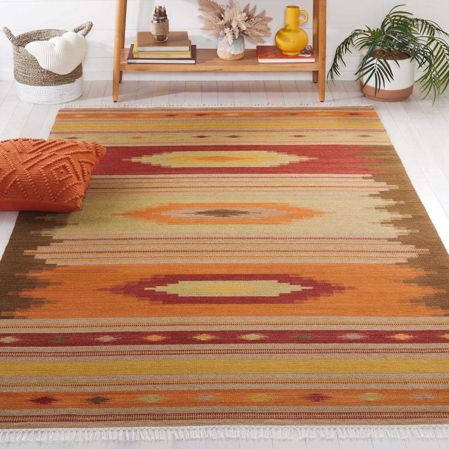 Kilim NVK176 Hand Woven Indoor Area Rug - Brown/Multi - 5'x8' - Safavieh