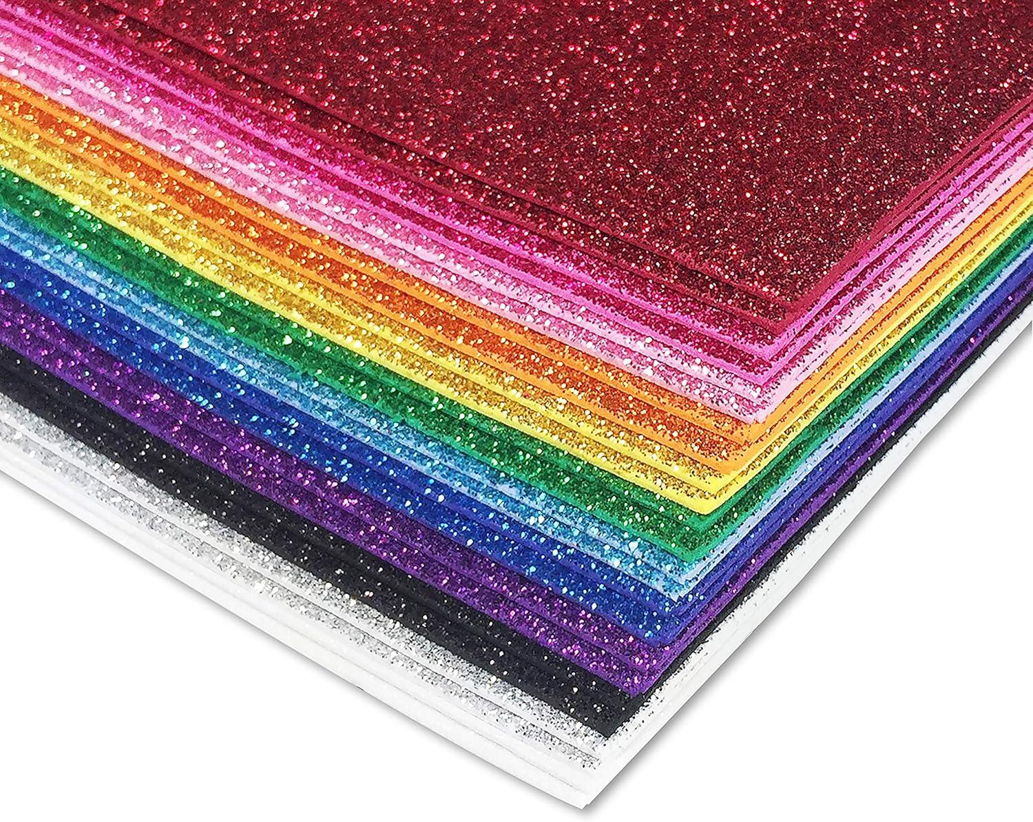 36 Pack Glitter Foam Sheets, 9 x 12 Inch, by Better Office Products, Assorted 12 Colors, for Arts and Crafts, 36 Sheets