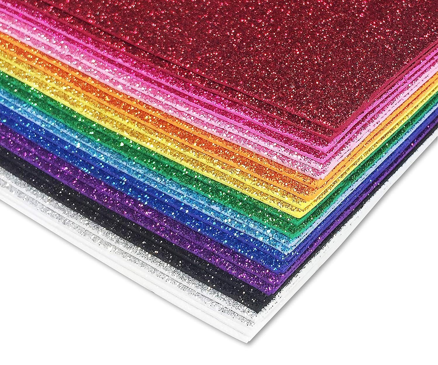 36 Pack Glitter Foam Sheets, 9 x 12 Inch, by Better Office Products, Assorted 12 Colors, for Arts and Crafts, 36 Sheets