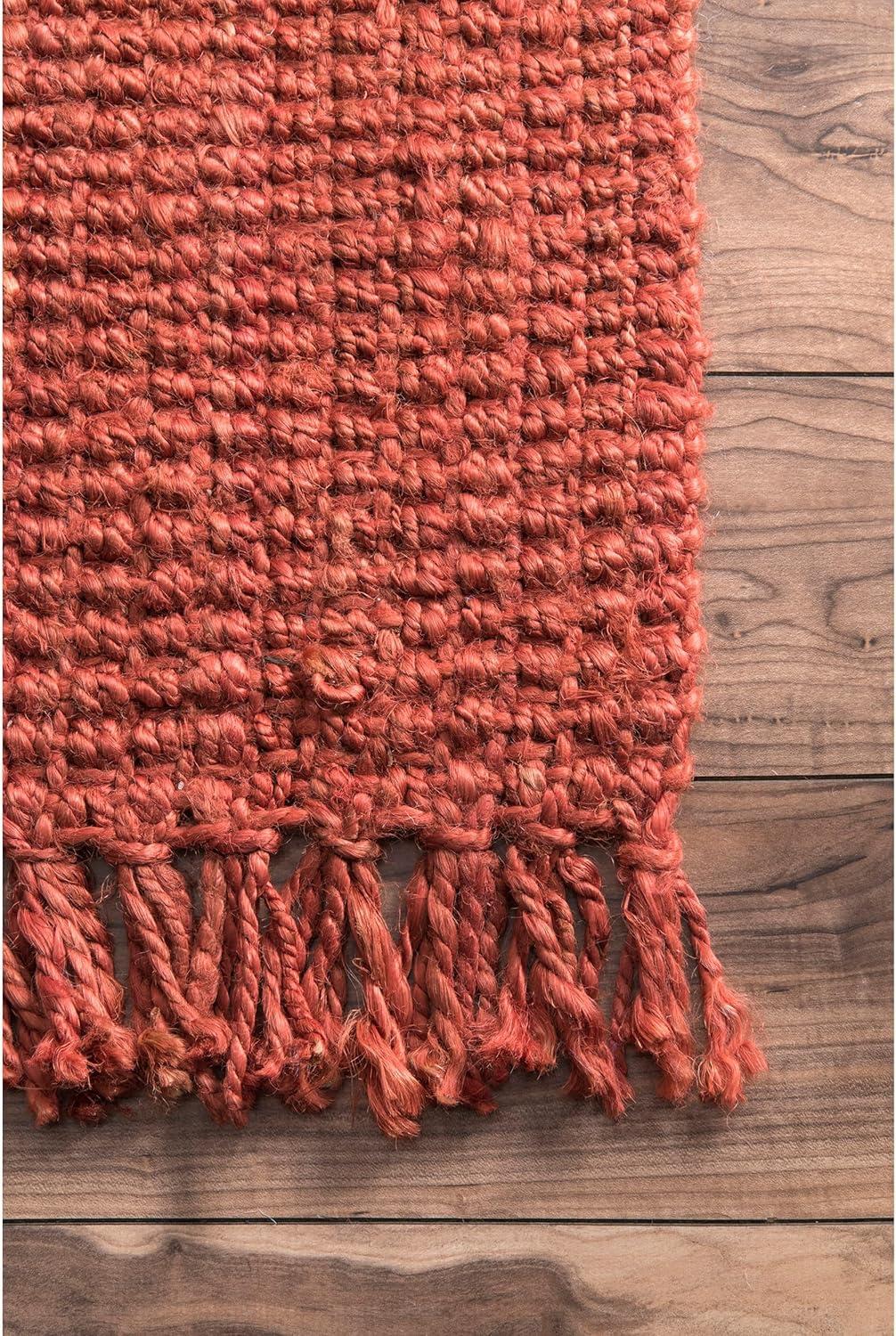 Nuloom 6x9 Daniela Jute Tassel Hand Woven Indoor Area Rug, Brick, Solid Chunky Farmhouse Design, Natural Fiber BedroomLiving Room