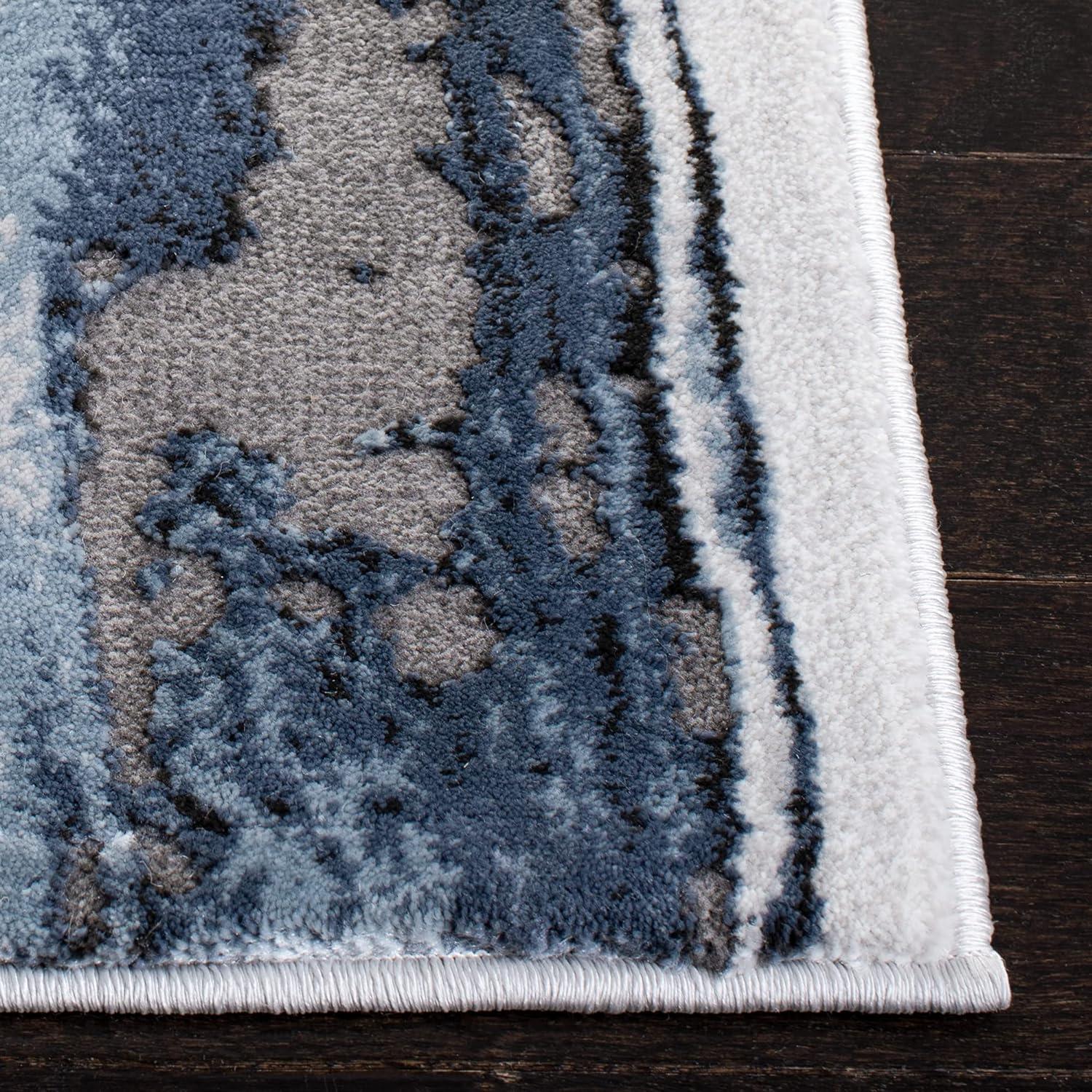 Elysian Abstract Blue/Grey Hand-Knotted 9' x 12' Synthetic Rug