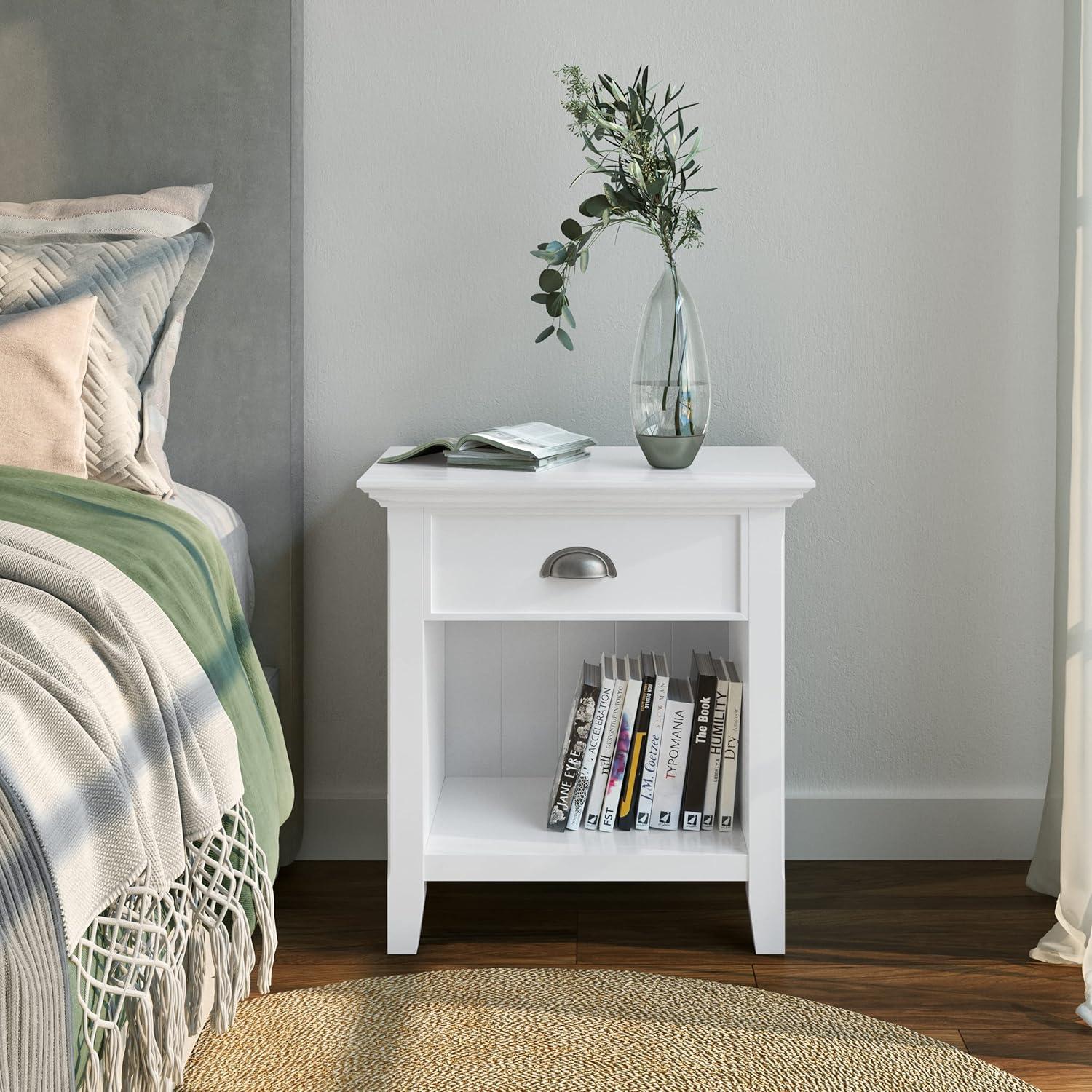 Simpli Home Acadian 24"W 1-Drawer Solid Wood Nightstand with Open Bottom Storage