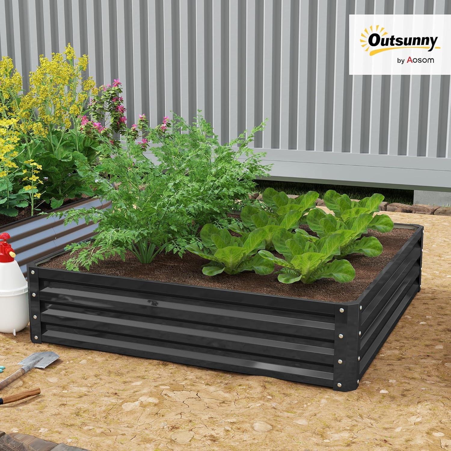 Outsunny 4' x 4' x 1' Galvanized Raised Garden Bed, Planter Raised Bed with Steel Frame for Vegetables, Flowers, Plants and Herbs, Gray
