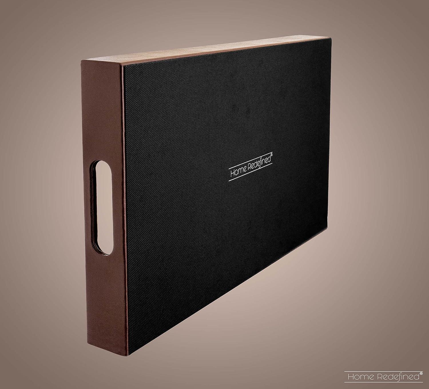 Latitude Run® 18"X12"Glossy Shagreen Faux Leather Decorative Tray Ottoman Coffee Table Perfume Living Room Kitchen Serving Tray With Silver Metal Handles By Home Redefined