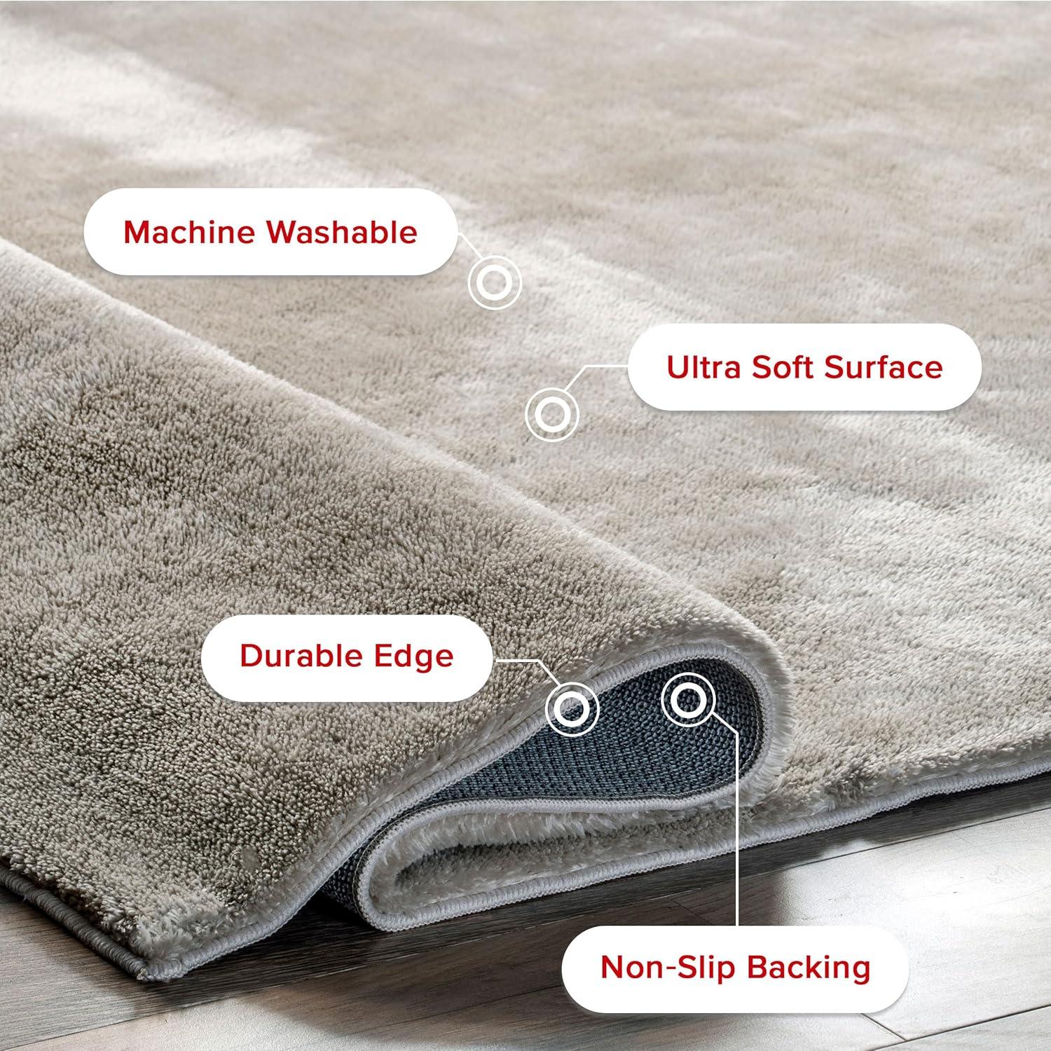 Beige 6' Square Machine Washable Shag Area Rug