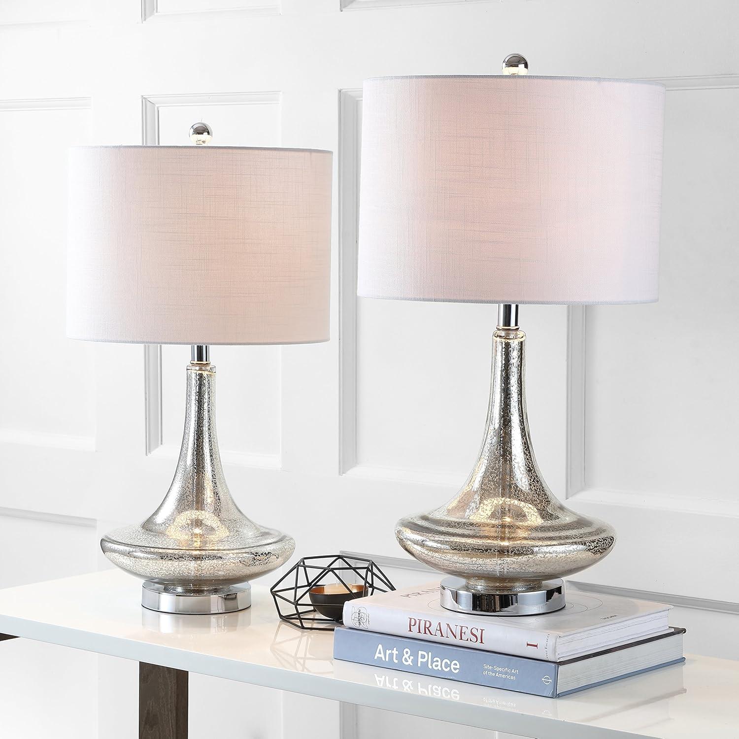 JONATHAN Y JYL1081A-SET2 Cecile 25.5" Glass Teardrop LED Table Lamp, Contemporary, Transitional for living room, dinning room, bedroom, office Bulb Included, Mercury Silver/Chrome (Set of 2)
