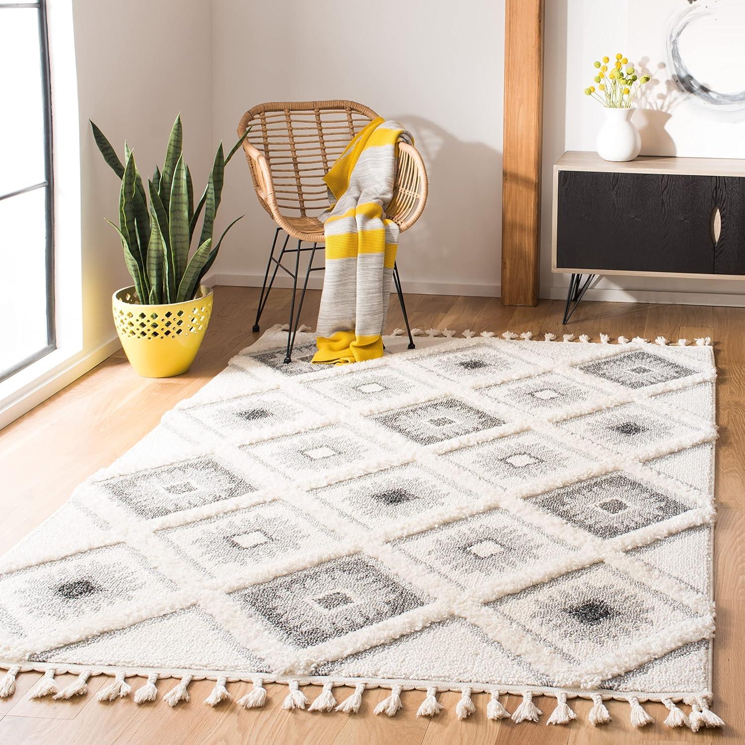 Moroccan Tassel Shag MTS601 Power Loomed Area Rug - Ivory/Brown - 6'7"x9'2" - Safavieh.