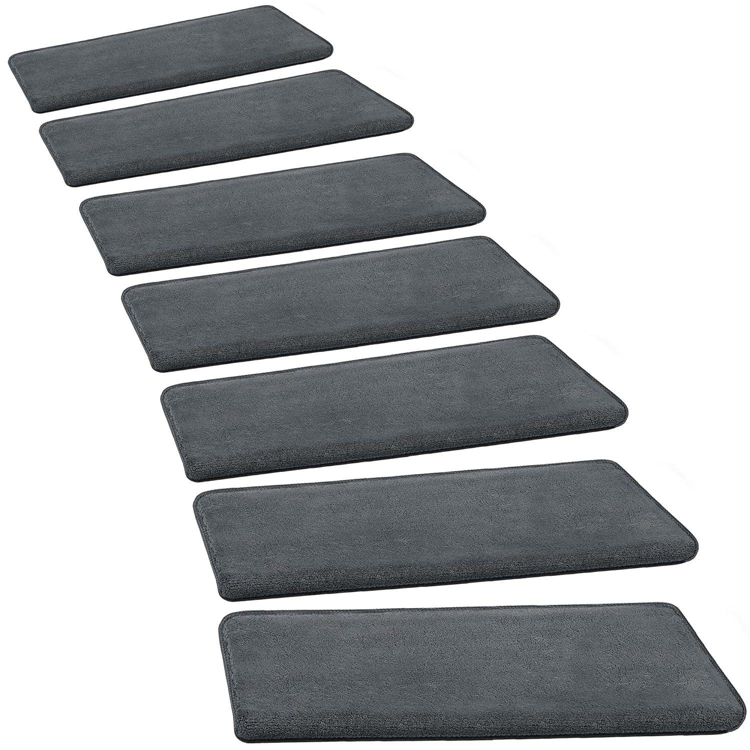 PURE ERA Non-Slip Ultra Plush Soft Bullnose Carpet Stair Treads Set of 14 Tape Free Washable Self Adhesive Dark Grey 9.5" x 30"x1.2"