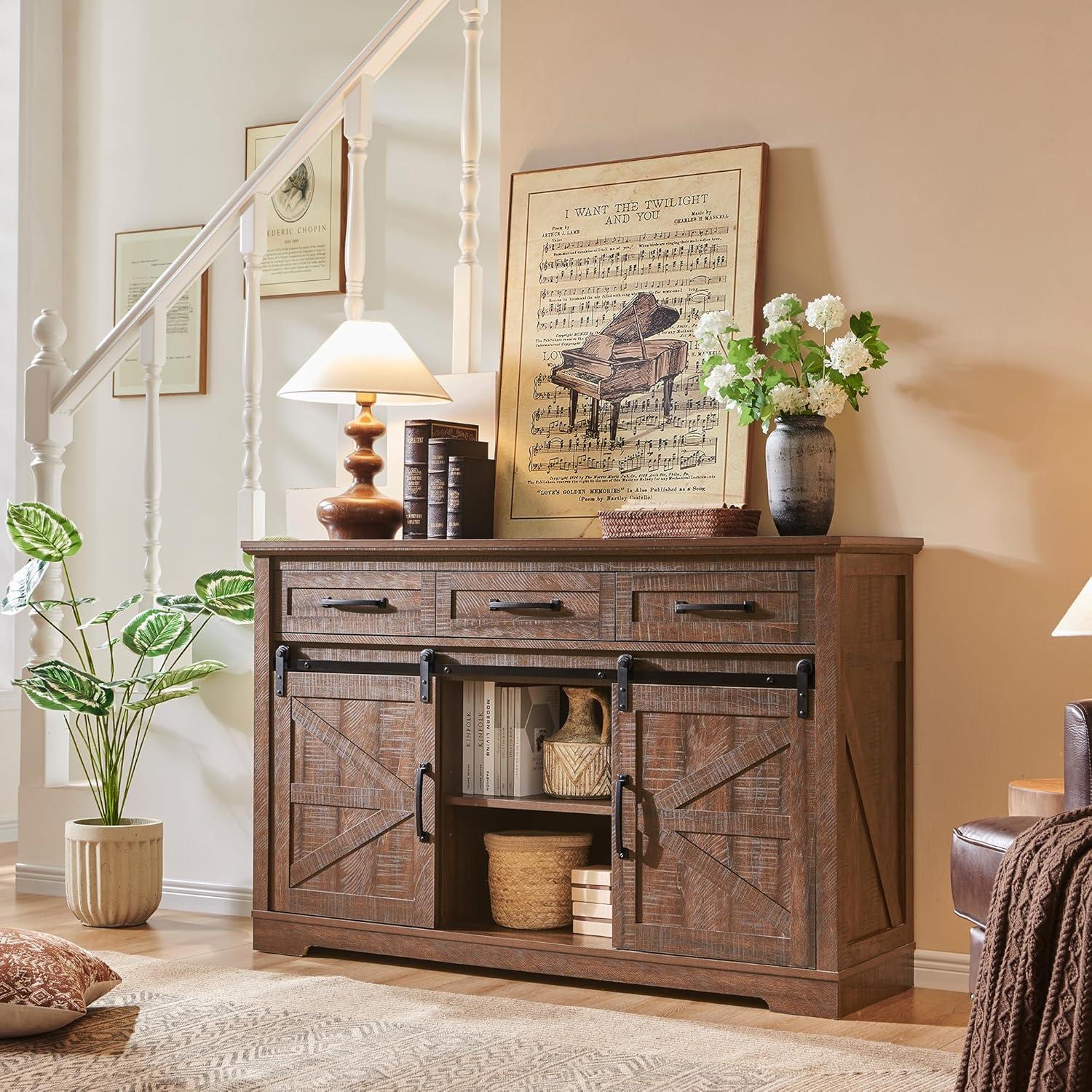 SinCiDo Buffet Cabinet with Storage, 34" Tall Wooden Arched Sideboard Cabinet with/Adjustable Shelf, Fluted Accent Cabinet for Dining Room, Kitchen