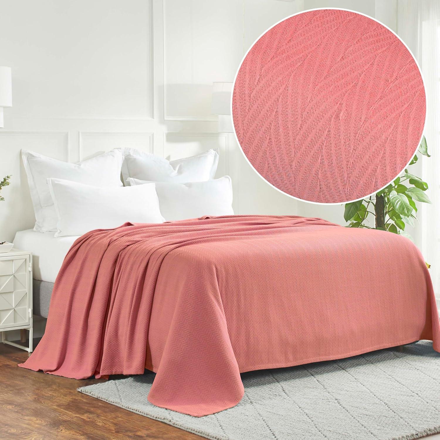 Superior Dobbyweave Knit Cotton Blanket, All Season Bed Blanket, Full/Queen 88" x 100", Coral