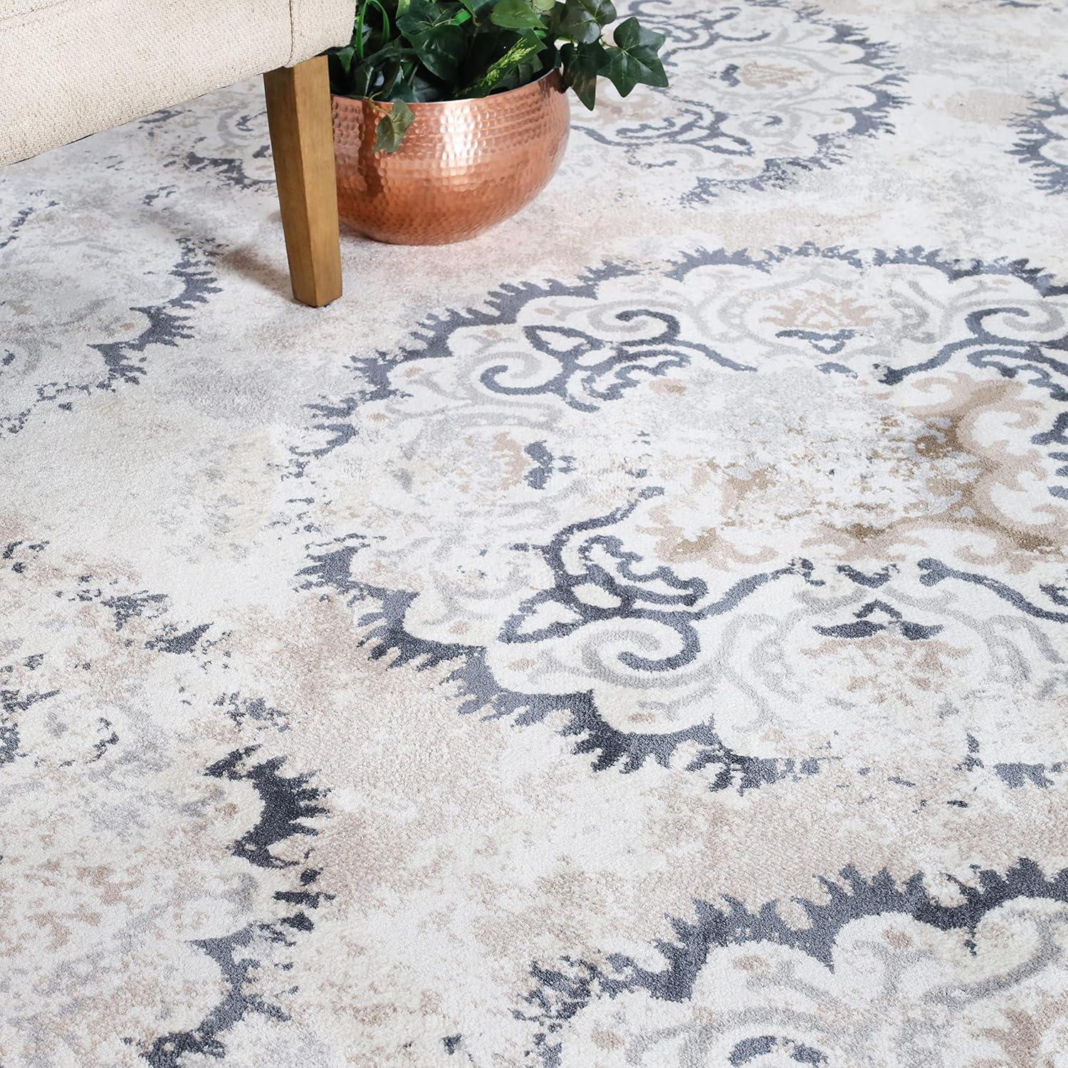 Esperanza Ivory Medallion 8' x 10' Washable Synthetic Area Rug