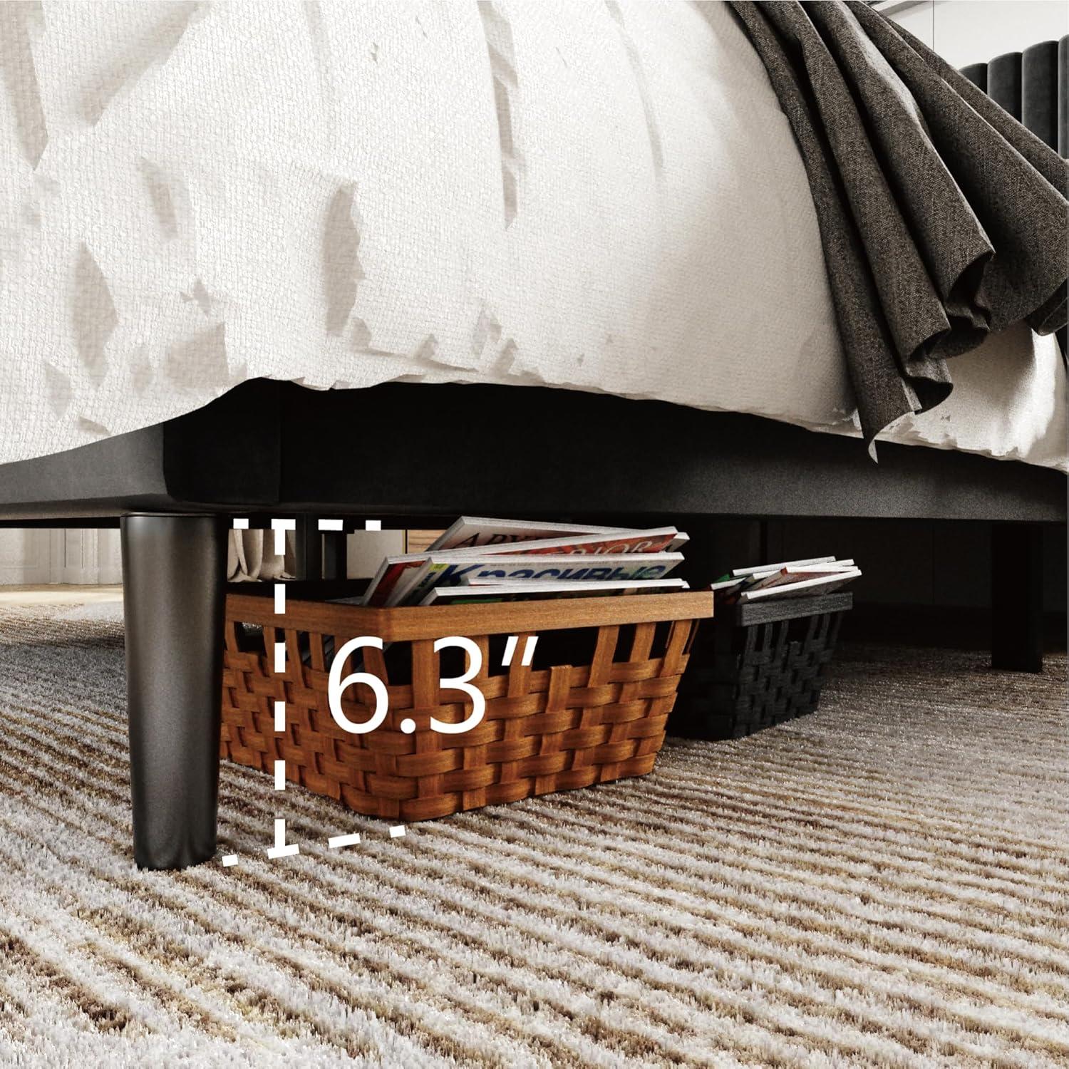 Full Size Bed Frame with Velvet Upholstered Headboard, Platform Bed with Strong Wood Slats, Mattress Foundation, Box Spring Optional, Easy Assembly, Black