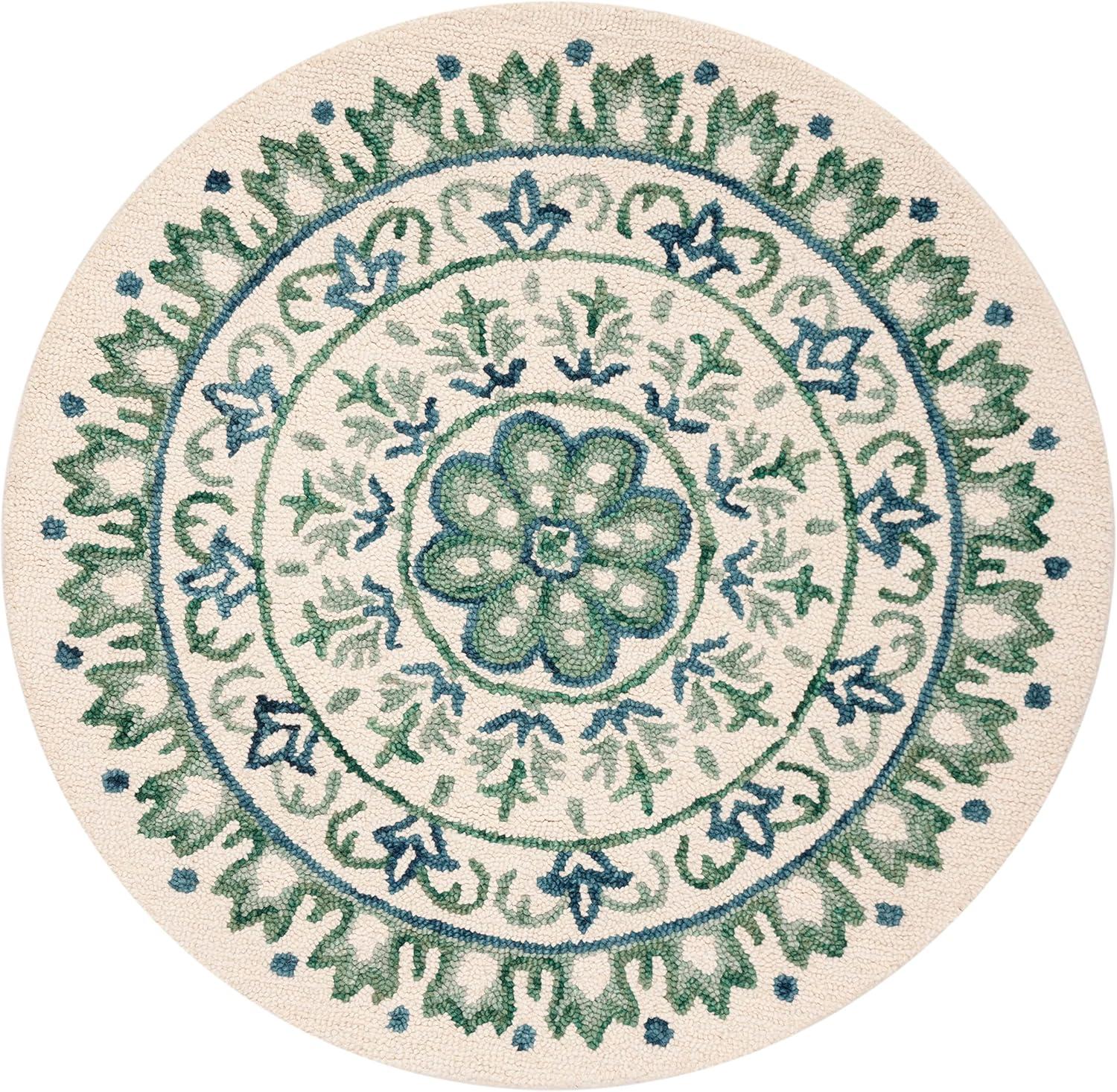 Novelty NOV607 Hand Tufted Area Rug - Ivory/Teal - 4' round - Safavieh.