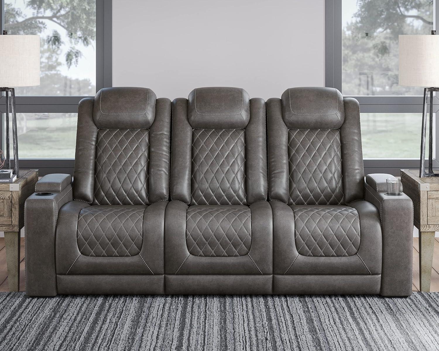 Gray Faux Leather Power Reclining Sofa with Cup Holders