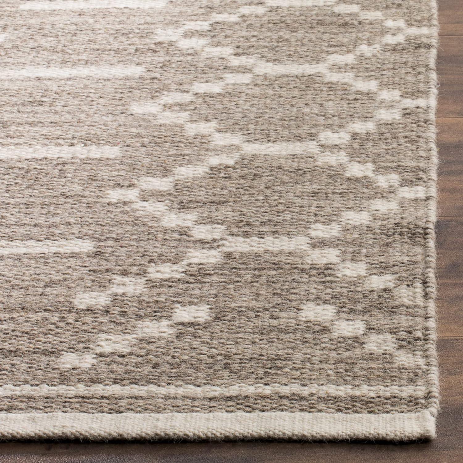 Grey and Ivory Handmade Wool Flat Weave Area Rug