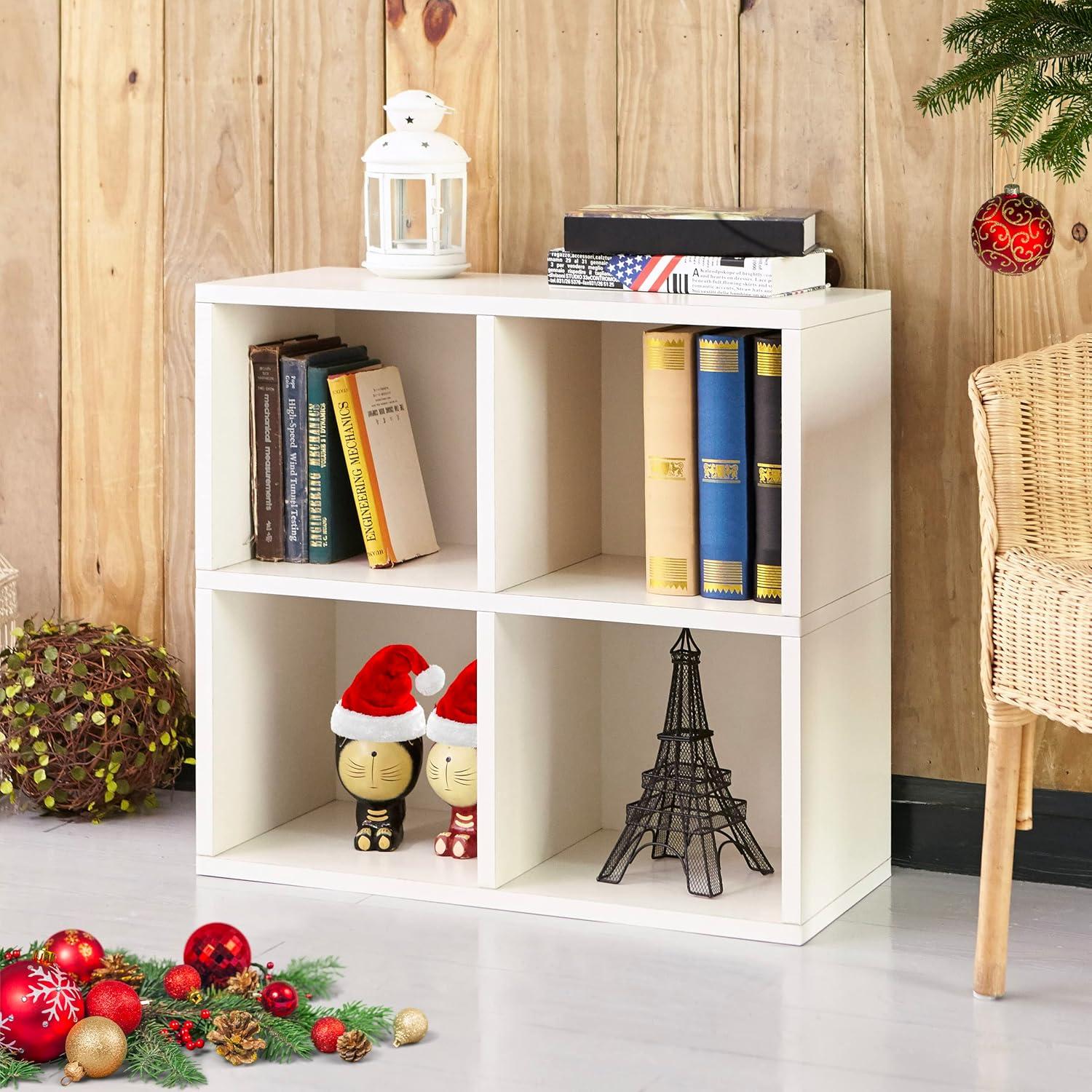 Eco-Friendly White Stackable 4-Cubby Organizer Bookshelf