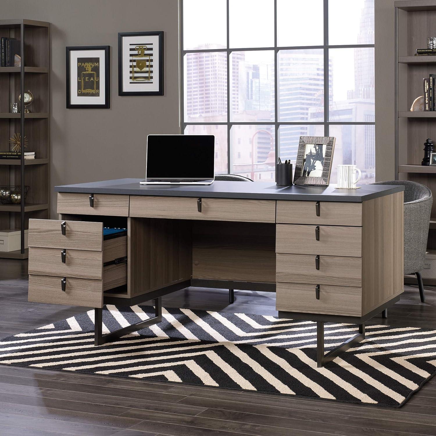 Sauder International Lux Executive Desk, Diamond Ash Finish