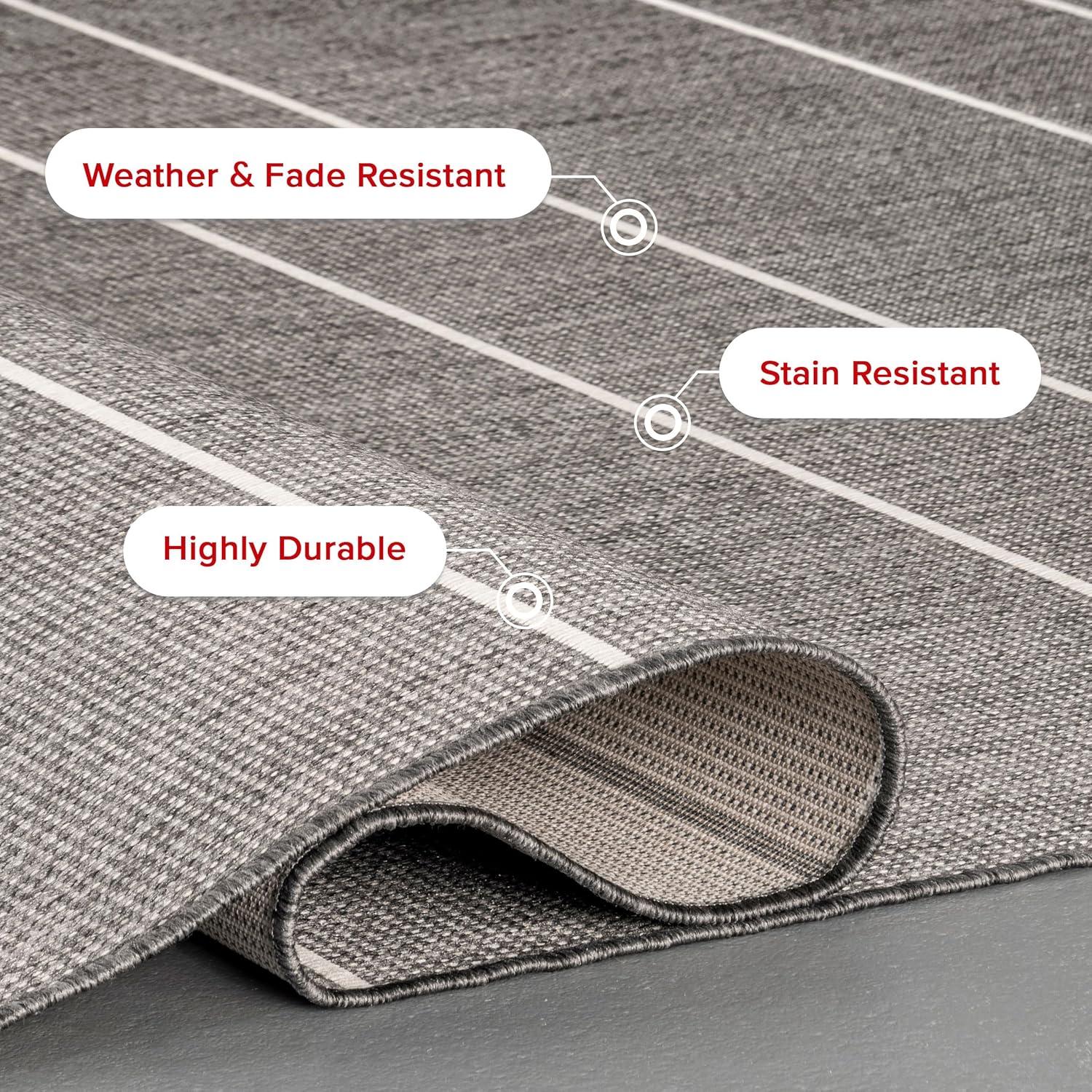 Nuloom Alaina Striped 4x6 Indoor/Outdoor Area Rug for Living Room Patio Deck Front Porch Kitchen, Dark Grey/Ivory