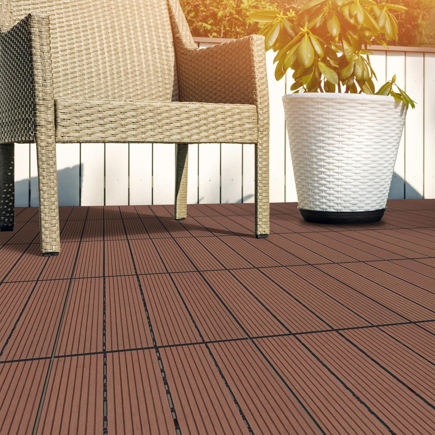 Pure Garden 11.63" x 11.63" Interlocking Deck Tile - Patio Tiles (Set of 30)