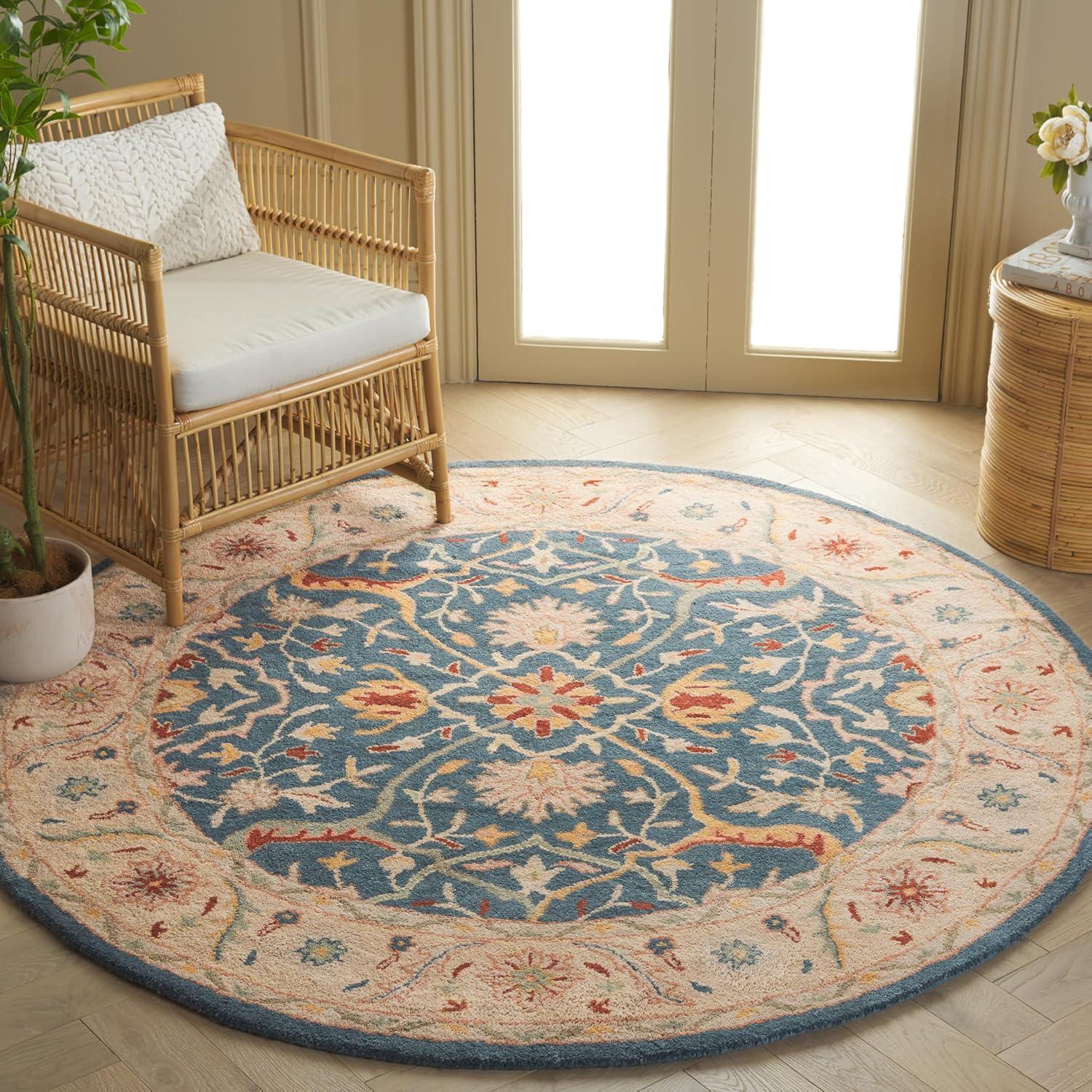 Antiquity AT14 Hand Tufted Indoor Area Rug - Blue - 8' Round - Safavieh