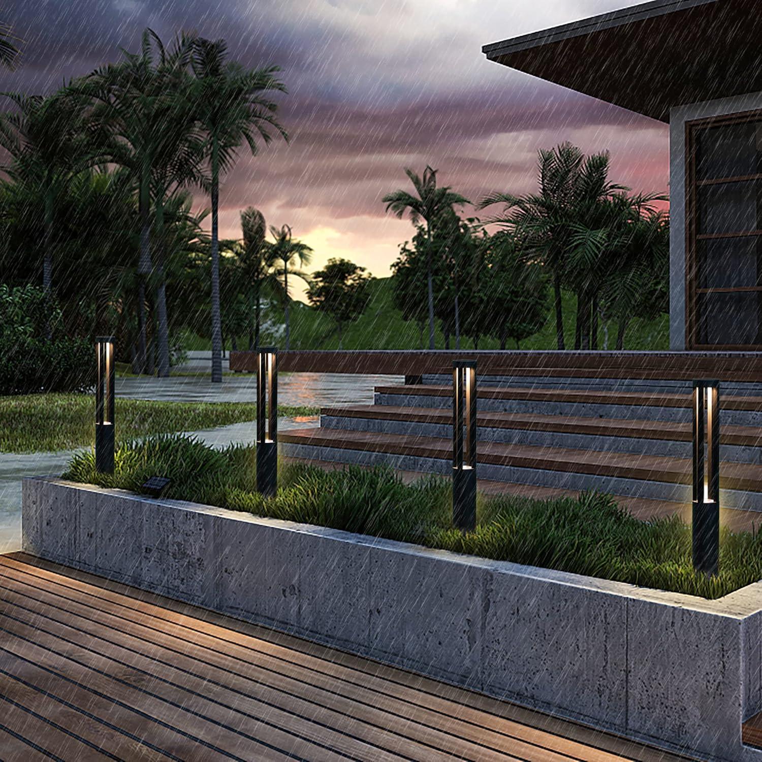 Gardenised Black Integrated LED Metal Bollard Light