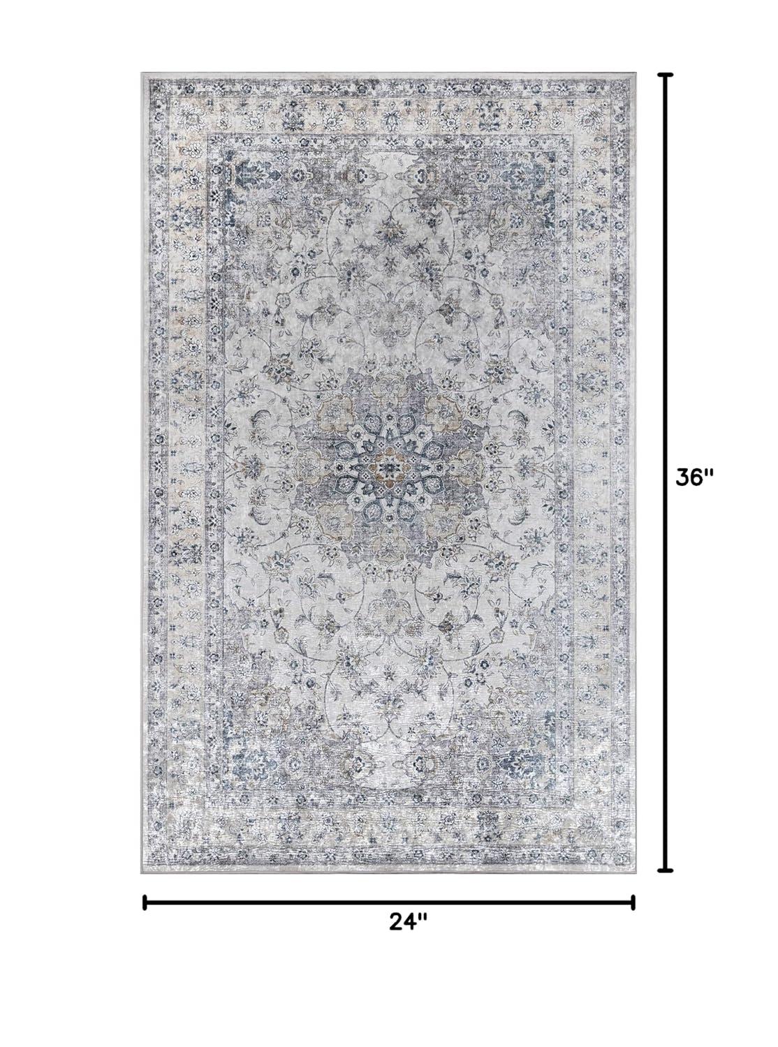 Momeni 2'x3' Karachi Talia Accent Rug Gray: Geometric Bohemian Indoor Area Rug with Rubber Backing