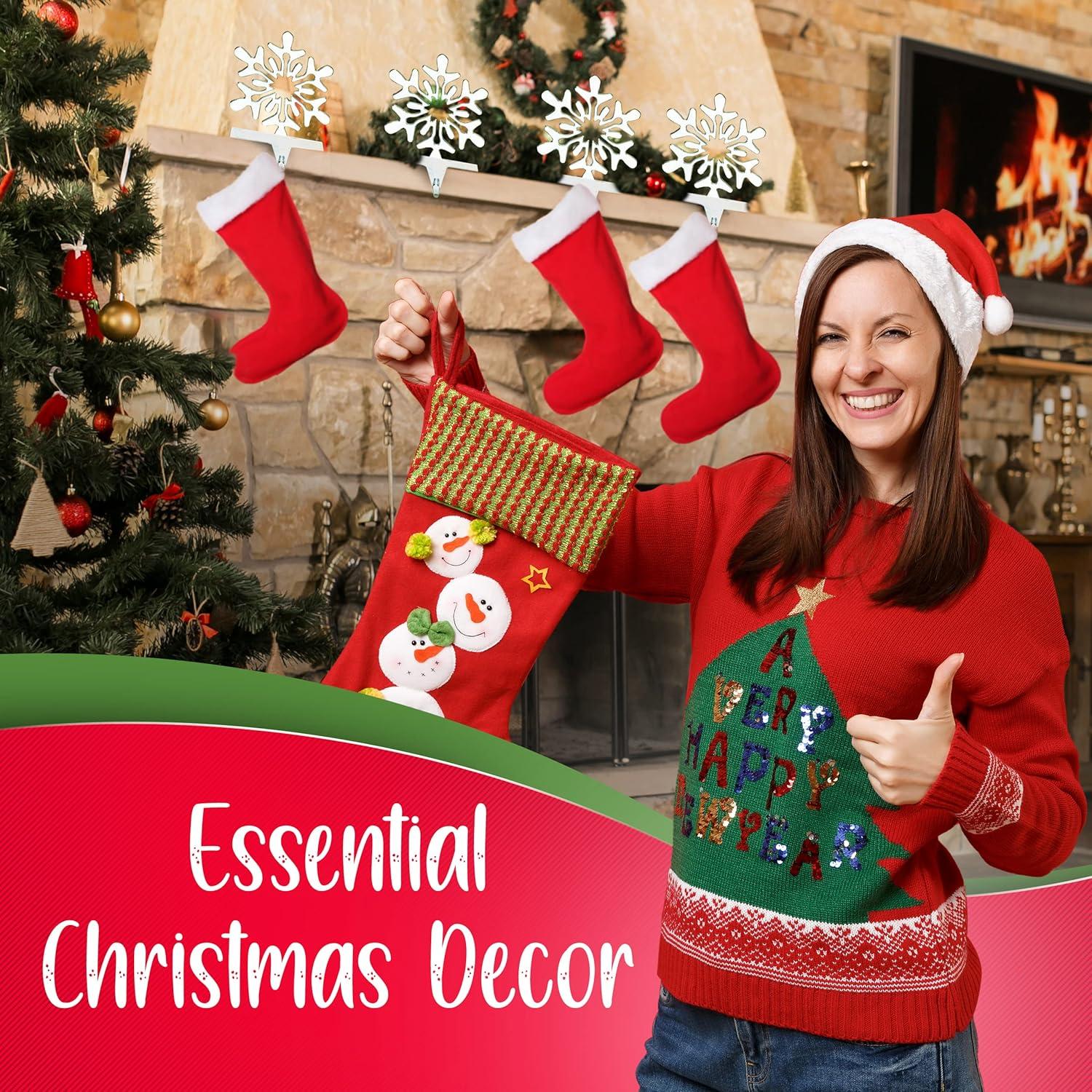 Season 4 Sparkles 4 Pieces Snowflake Stocking Holder Metal for Hanging Stockings