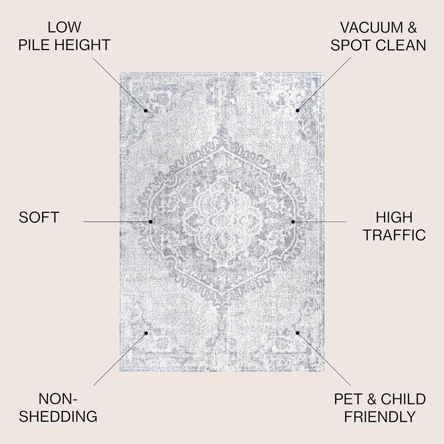5' Round Modern Persian Vintage Medallion Area Rug, Gray/Ivory - JONATHAN Y