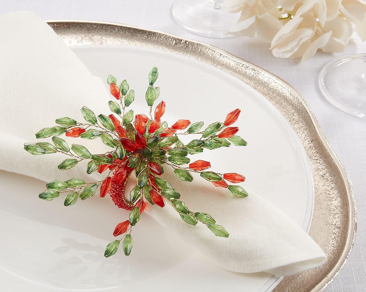 Saro Beaded Flower Napkin Ring (Set of 4)