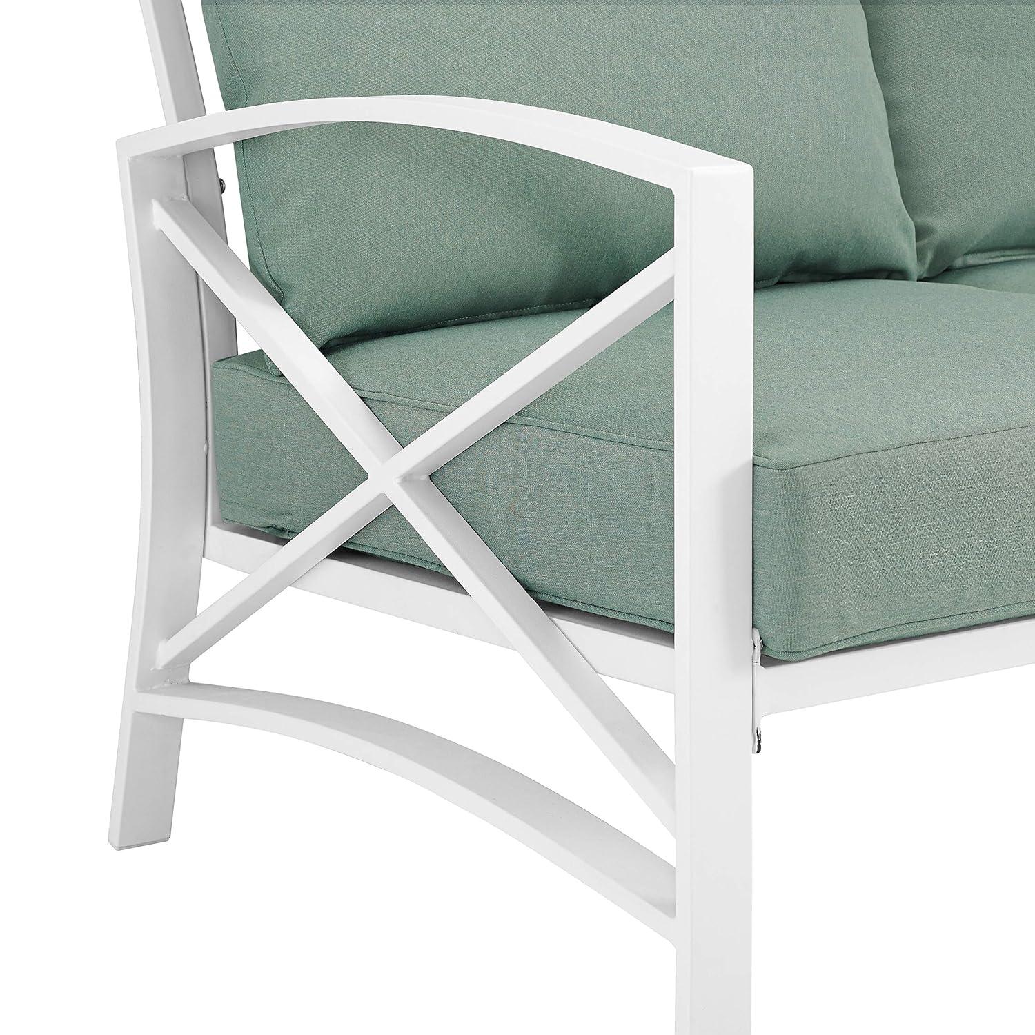Kaplan Loveseat White/Teal - Crosley: UV-Resistant, Padded Outdoor Sofa with Steel Frame, Seats 2