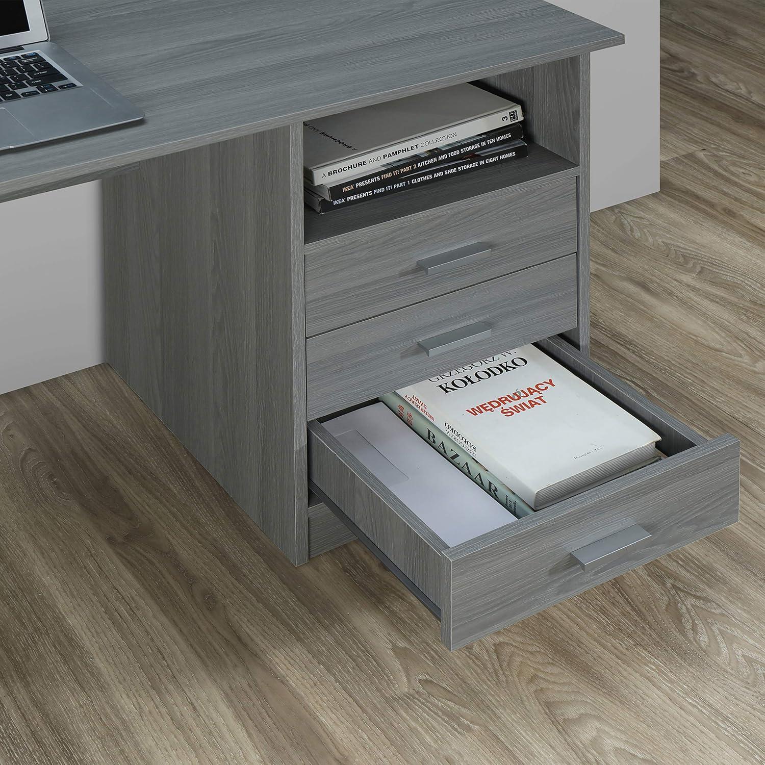 Elegant Gray Wood Computer Desk with Storage Drawers