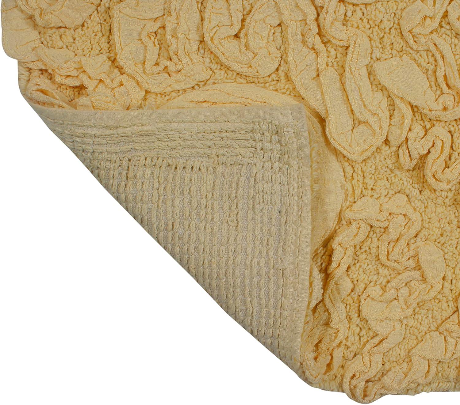 Yellow Cotton Tufted Bath Rug Set with Floral Design
