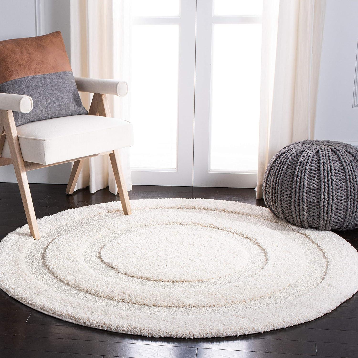 Florida Shag SG454 Power Loomed Indoor Area Rug - Creme/Creme - 4'x4' - Safavieh.
