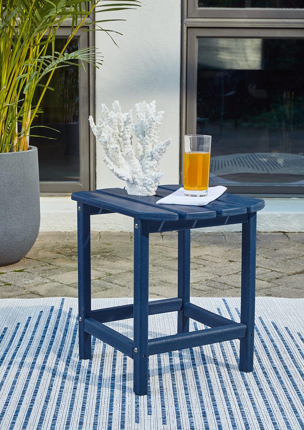 Blue HDPE Rectangular Outdoor End Table