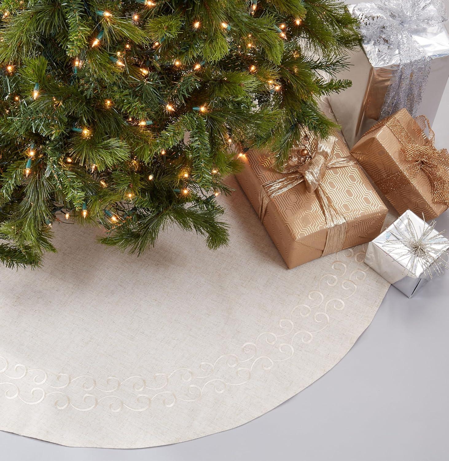 Saro Lifestyle Saro Lifestyle Embroidered Christmas Tree Skirt, Natural, 56"