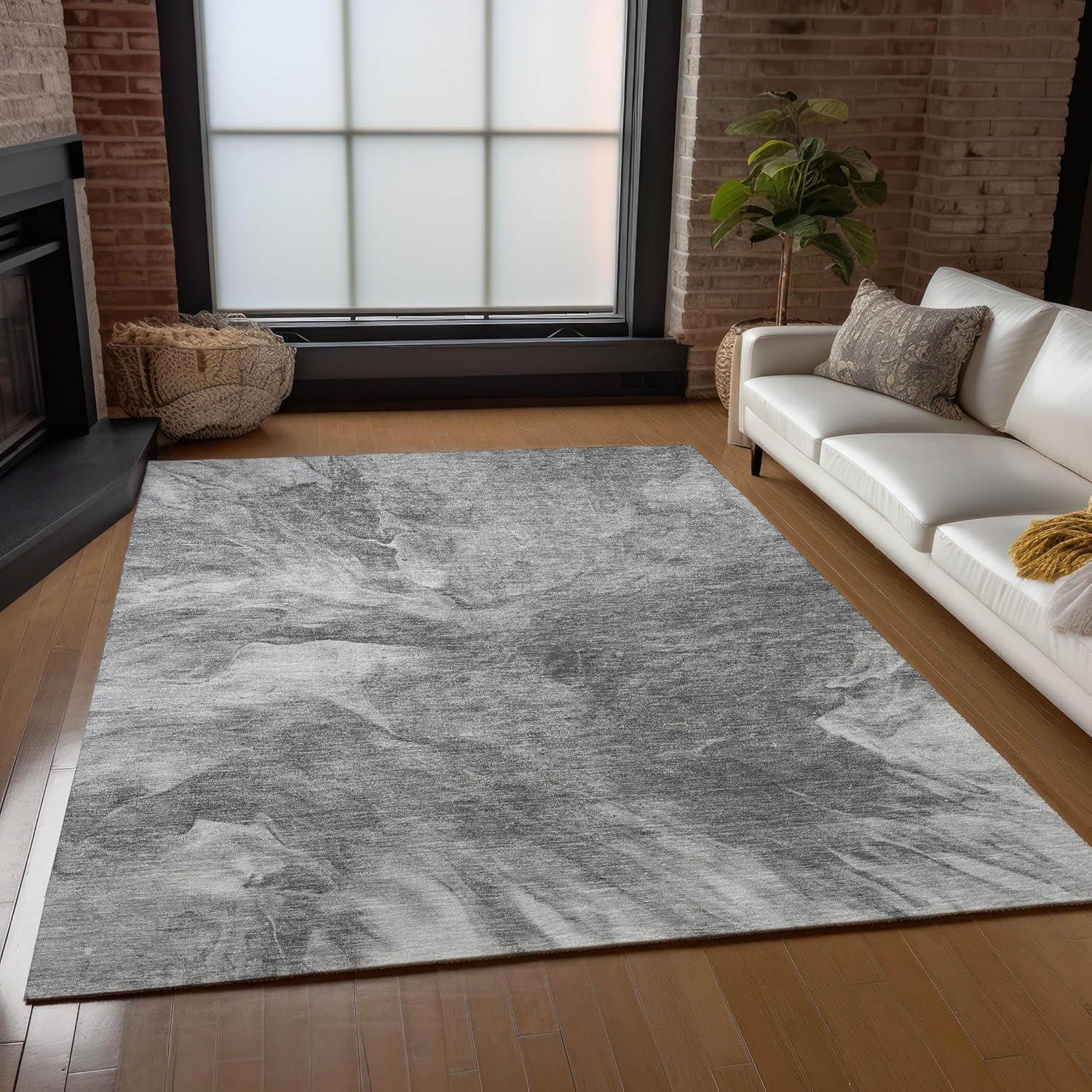 Gray Flat Woven 5' x 7' Stain-Resistant Synthetic Rug