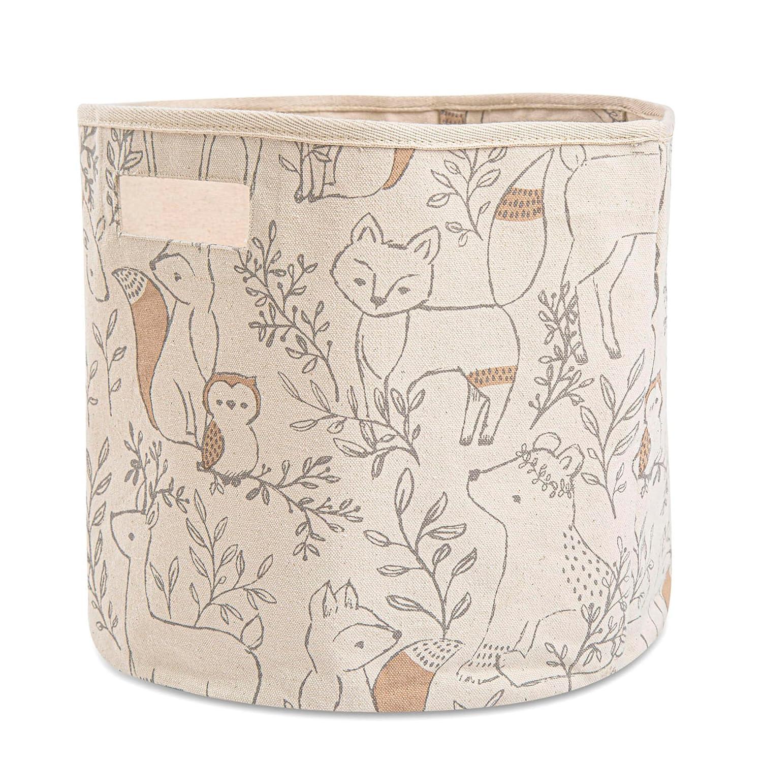 Ezra Beige and Brown Fabric Woodland Nursery Storage Basket